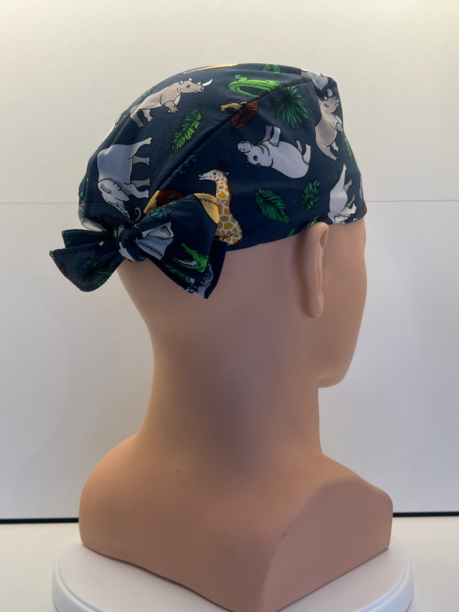 Navy Safari Trails Tie Back Scrub hat/theatre hat - UK Handmade