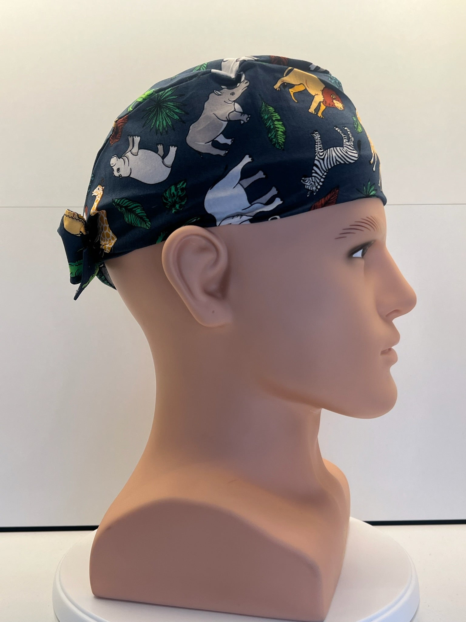Navy Safari Trails Tie Back Scrub hat/theatre hat - UK Handmade