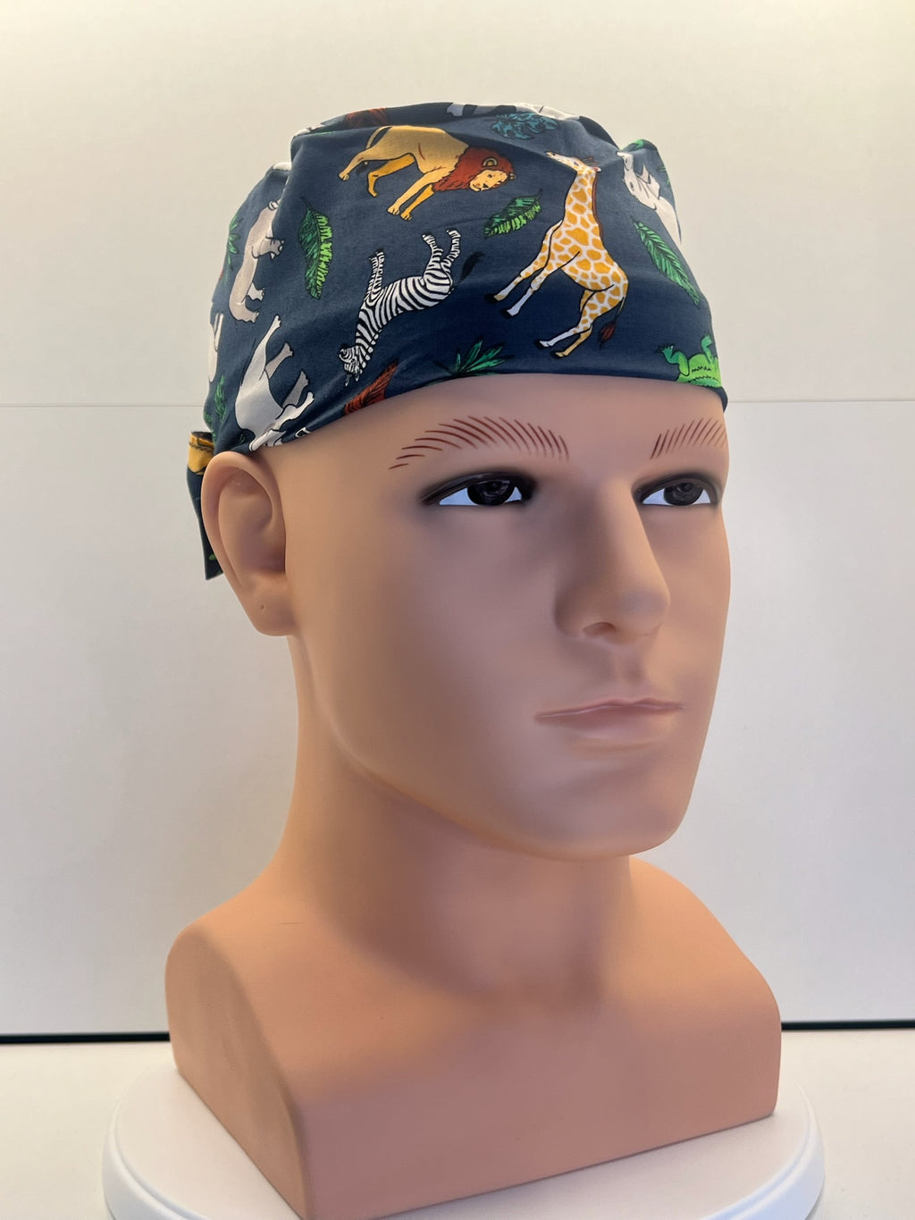 Navy Safari Trails Tie Back Scrub hat/theatre hat - UK Handmade