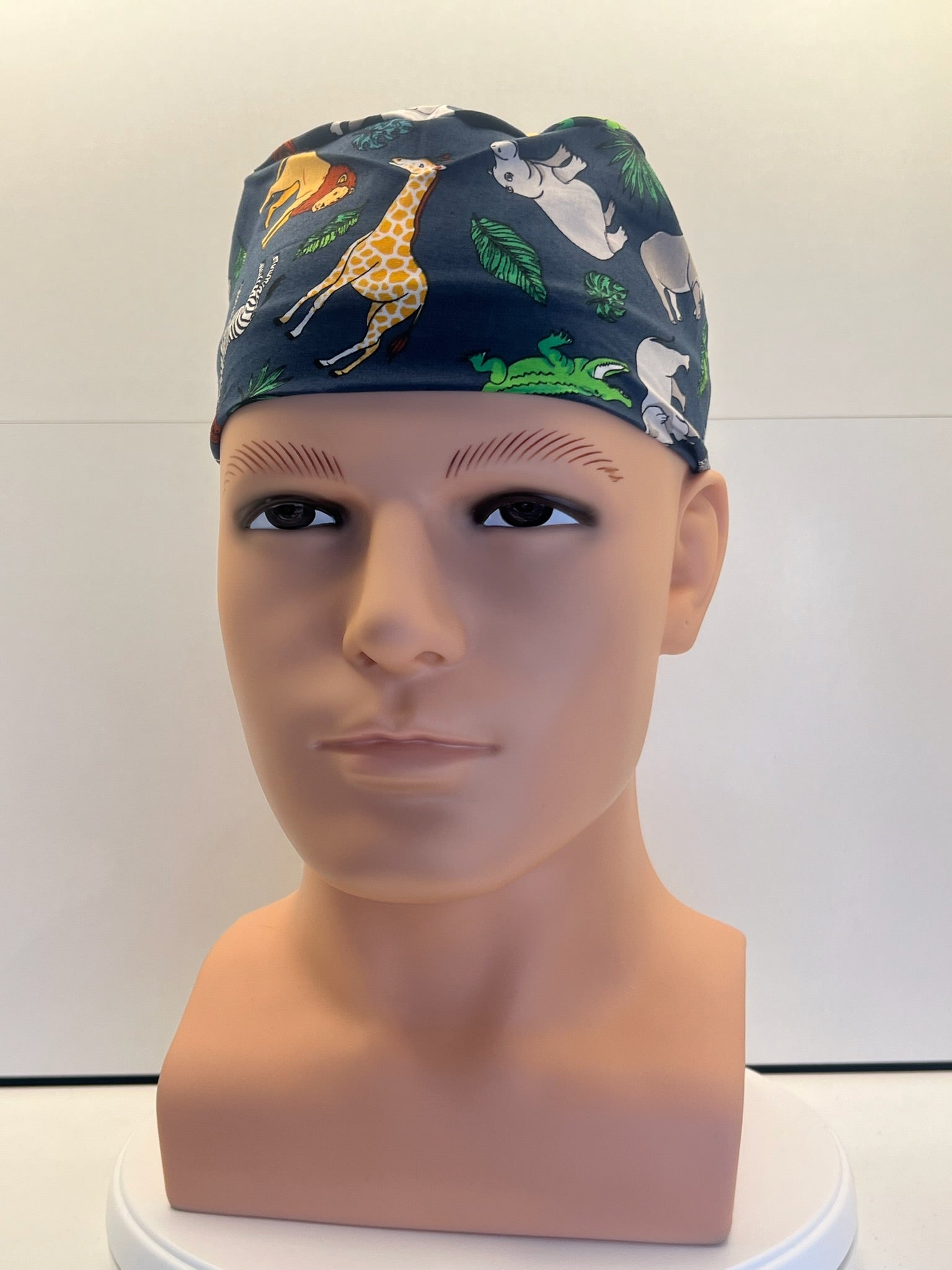Navy Safari Trails Tie Back Scrub hat/theatre hat - UK Handmade