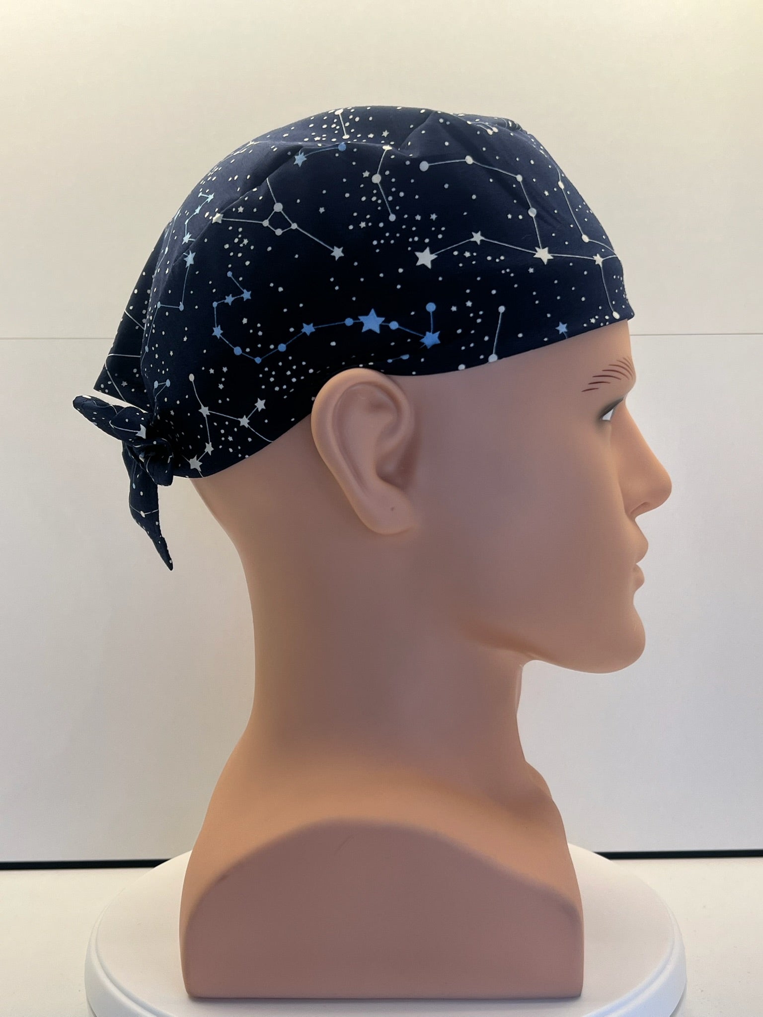 Navy Constellations Cotton Fabric tie-back theatre scrub cap / hat