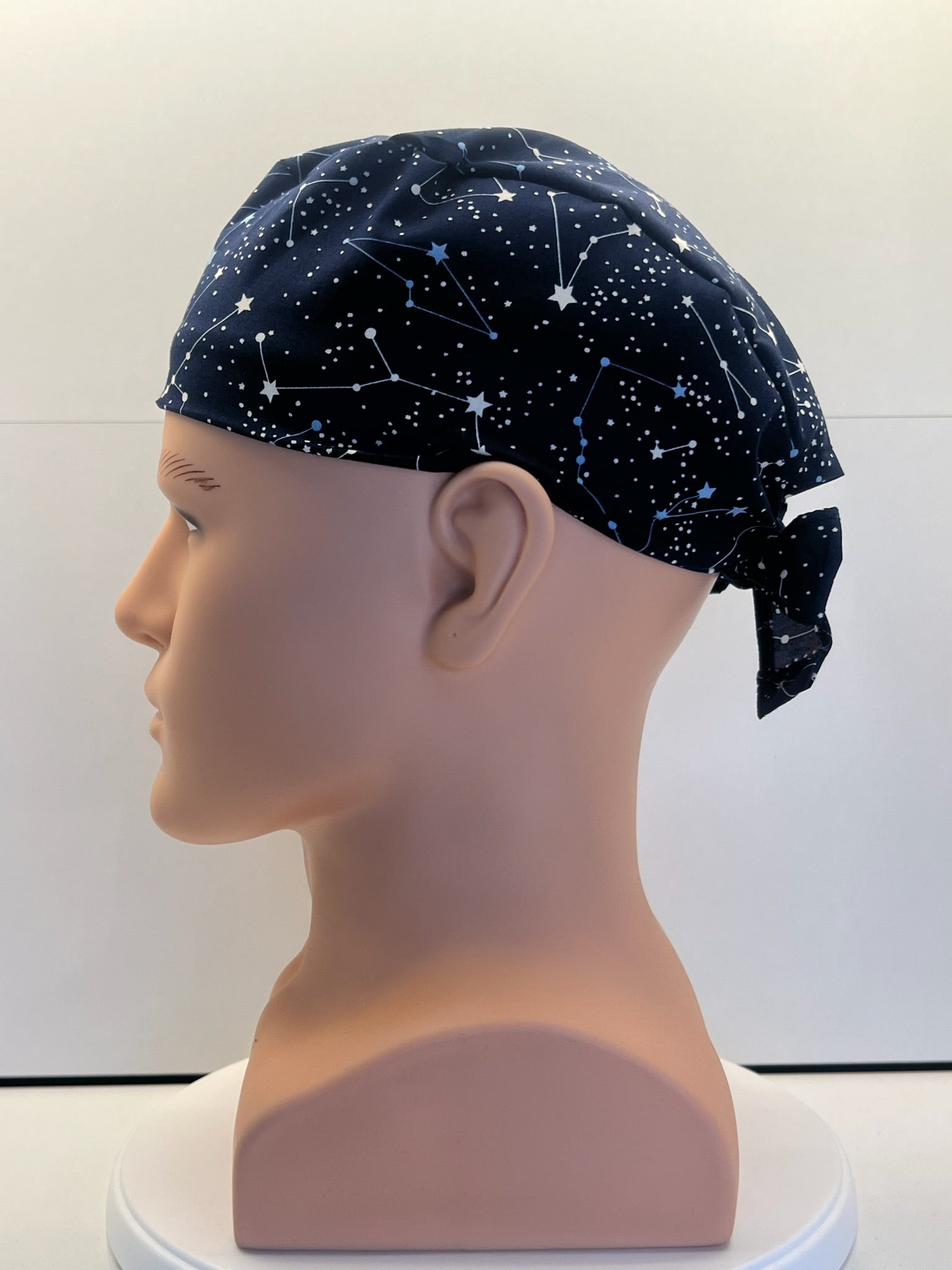Navy Constellations Cotton Fabric tie-back theatre scrub cap / hat