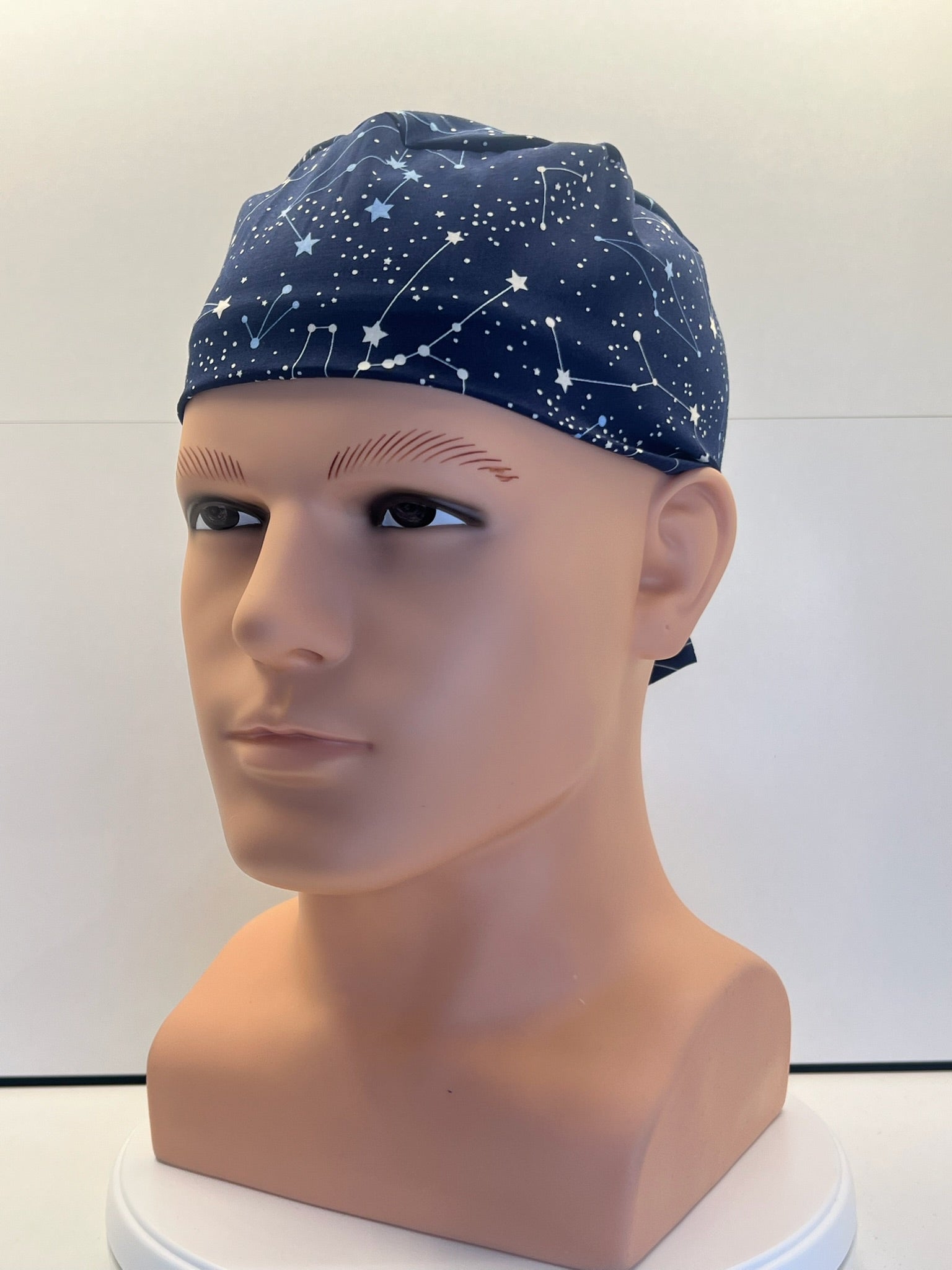 Navy Constellations Cotton Fabric tie-back theatre scrub cap / hat