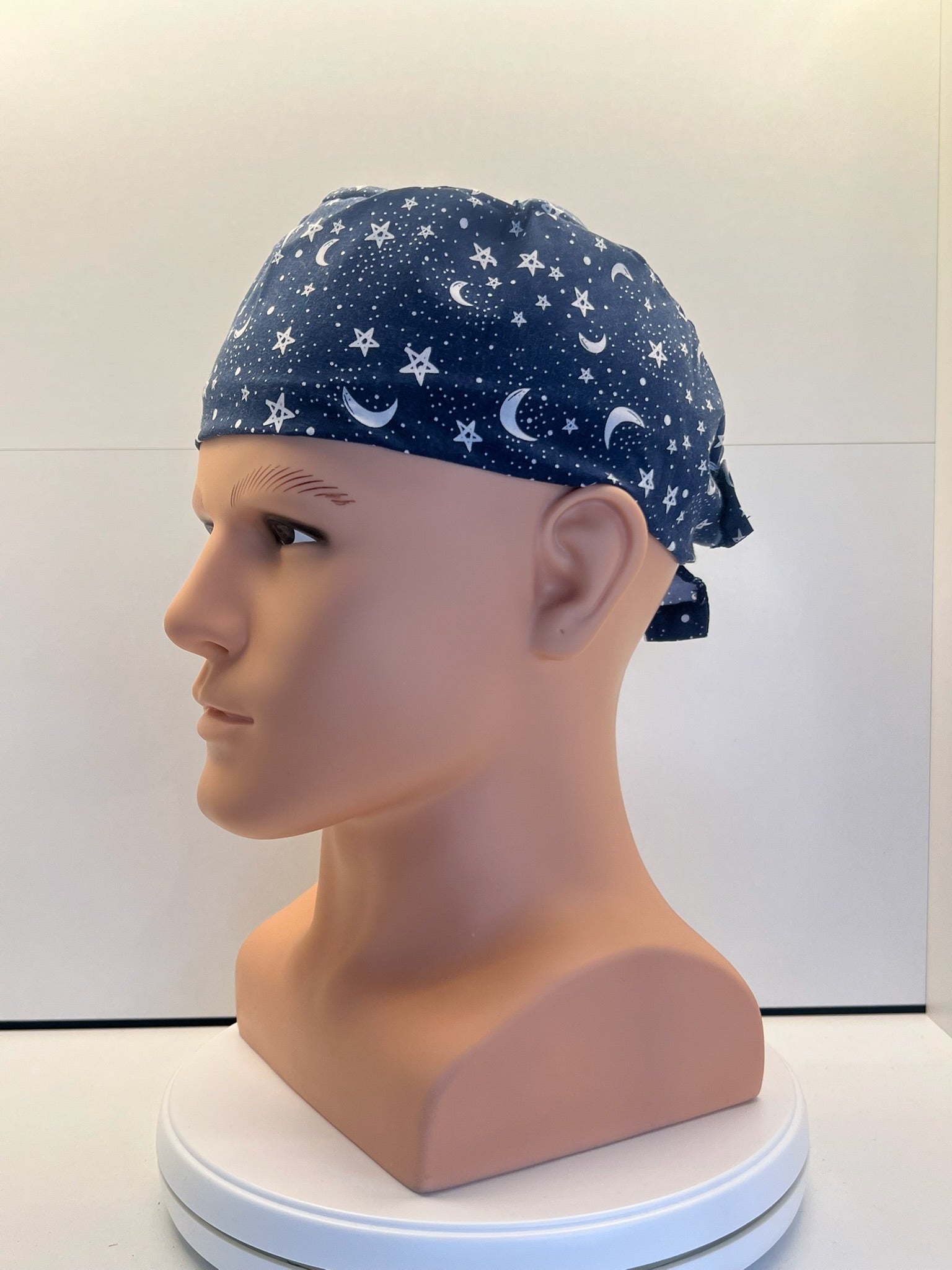 Moonlit Skies Fabric tie-back theatre scrub cap / hat.  UK Handmade