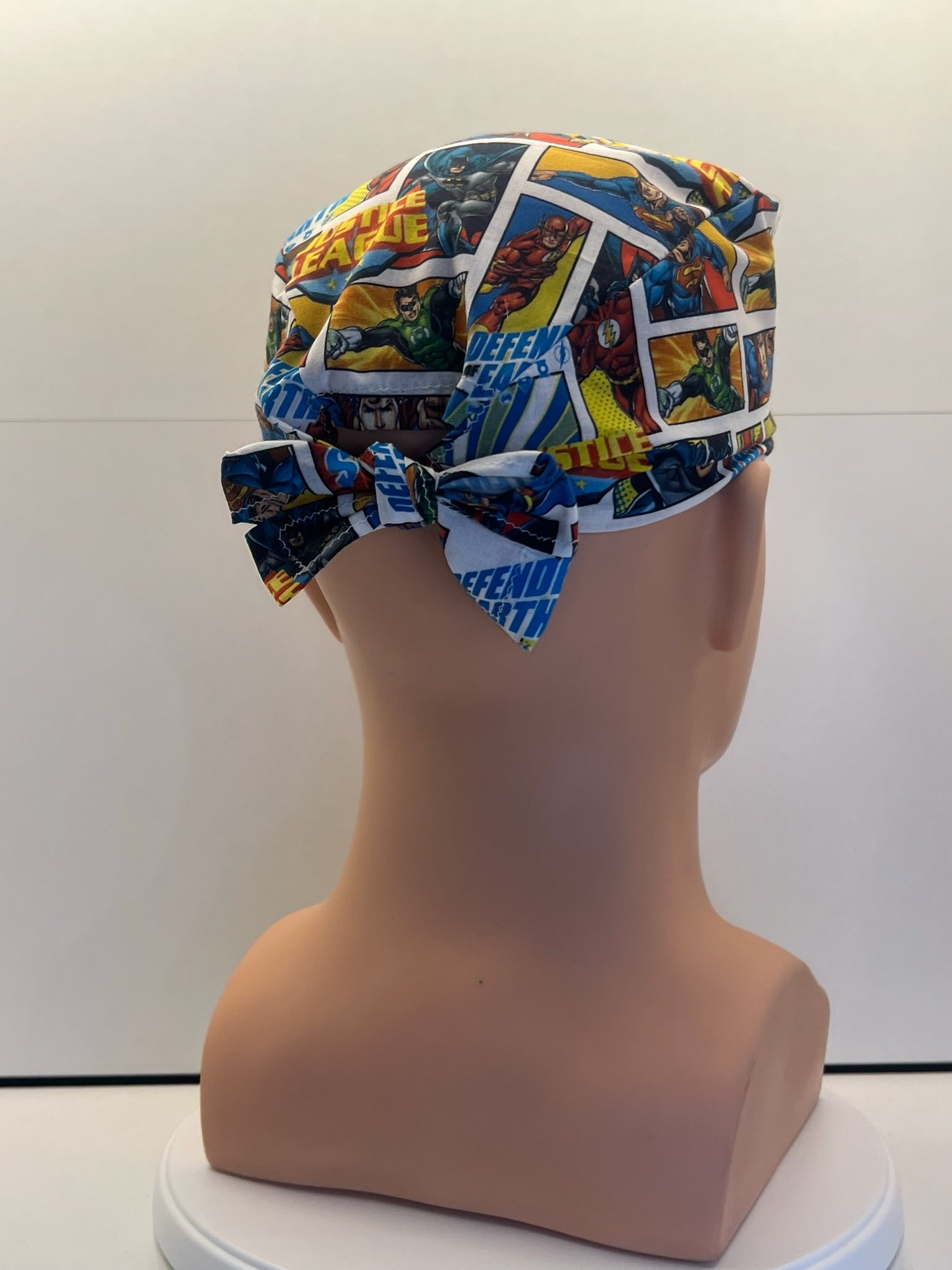 Justice League Cotton Fabric Tie-Back Theatre Scrub Cap / Hat