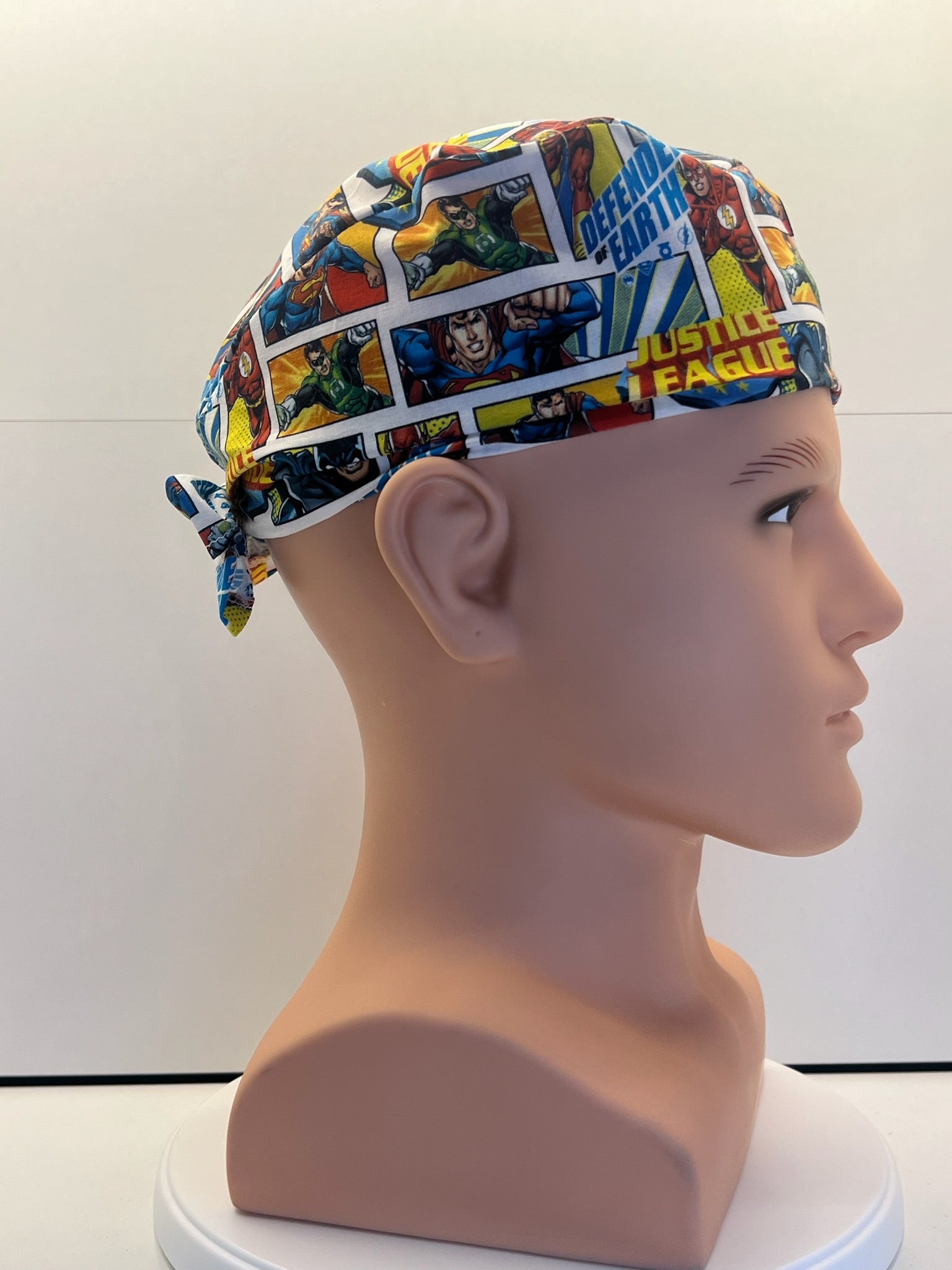 Justice League Cotton Fabric Tie-Back Theatre Scrub Cap / Hat