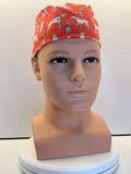 Coral Dogs Cotton Fabric tie-back theatre scrub cap / hat.  Ethically made