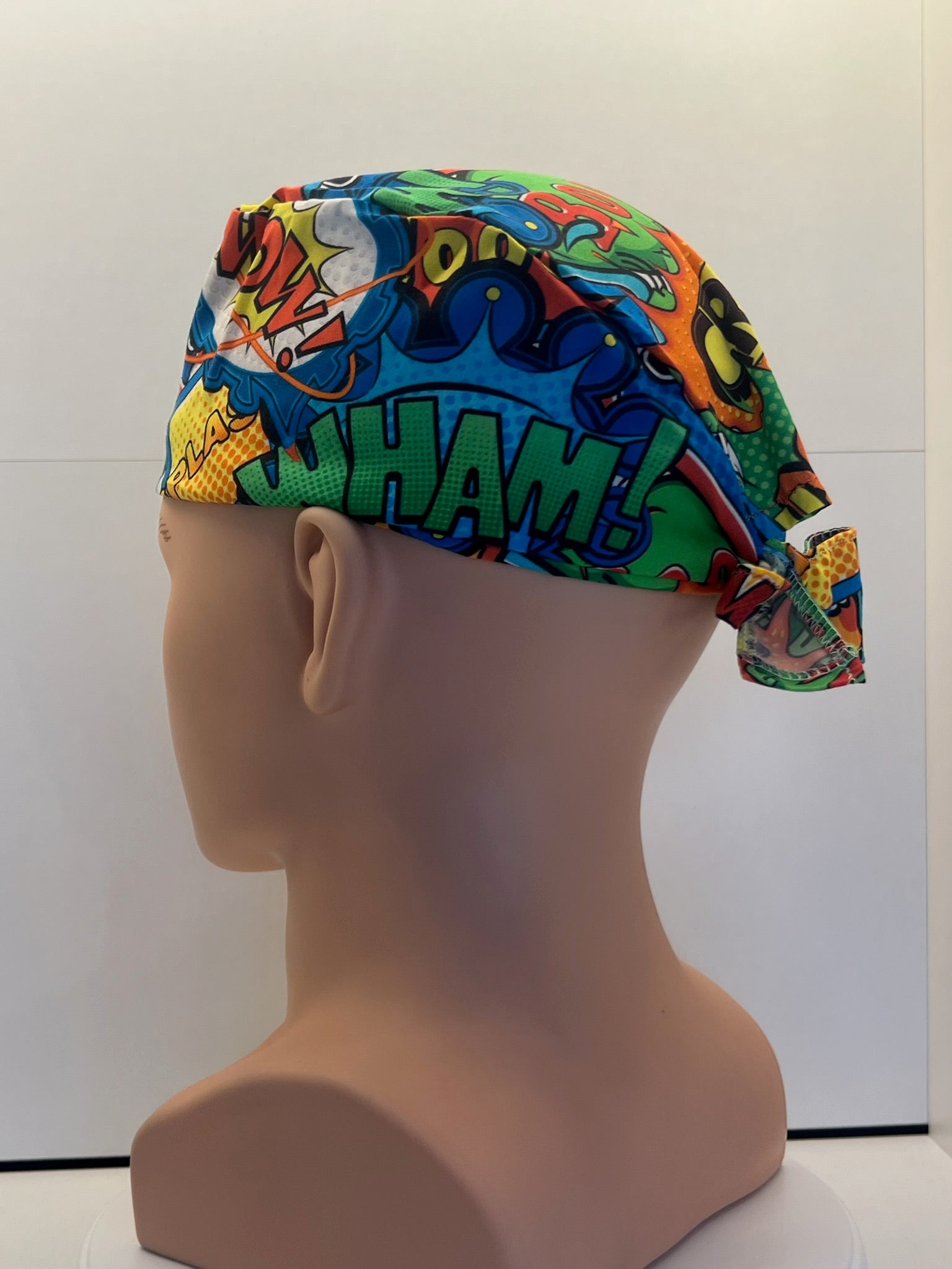 Bright Superhero Slogans Cotton Fabric tie-back theatre scrub cap / hat