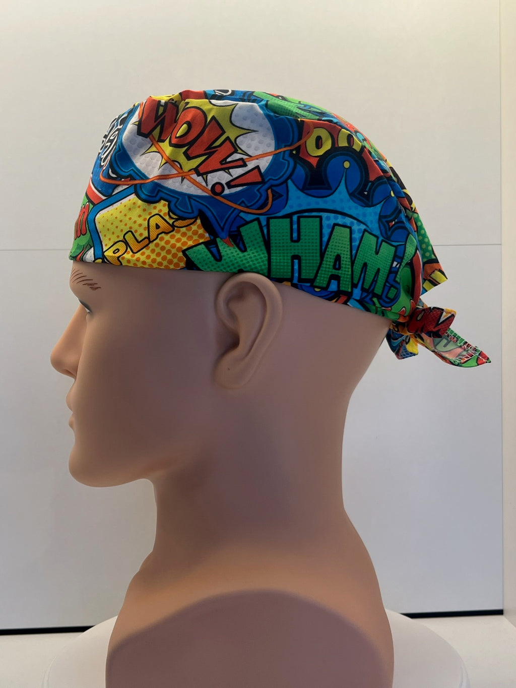 Bright Superhero Slogans Cotton Fabric tie-back theatre scrub cap / hat