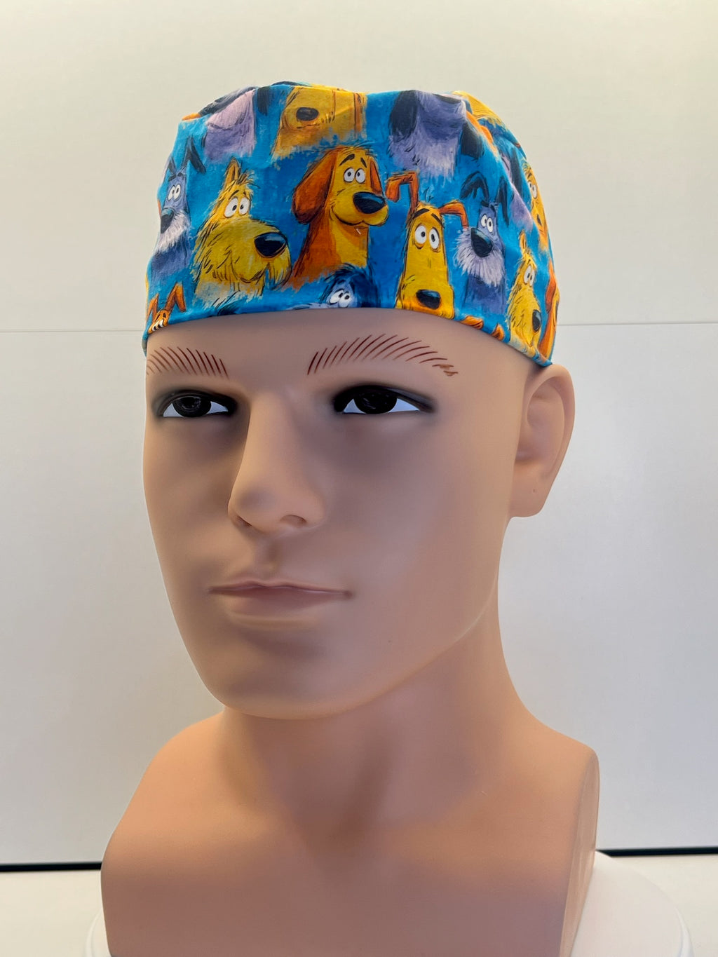 Scruffy Dogs Cotton Fabric tie-back theatre scrub cap / hat