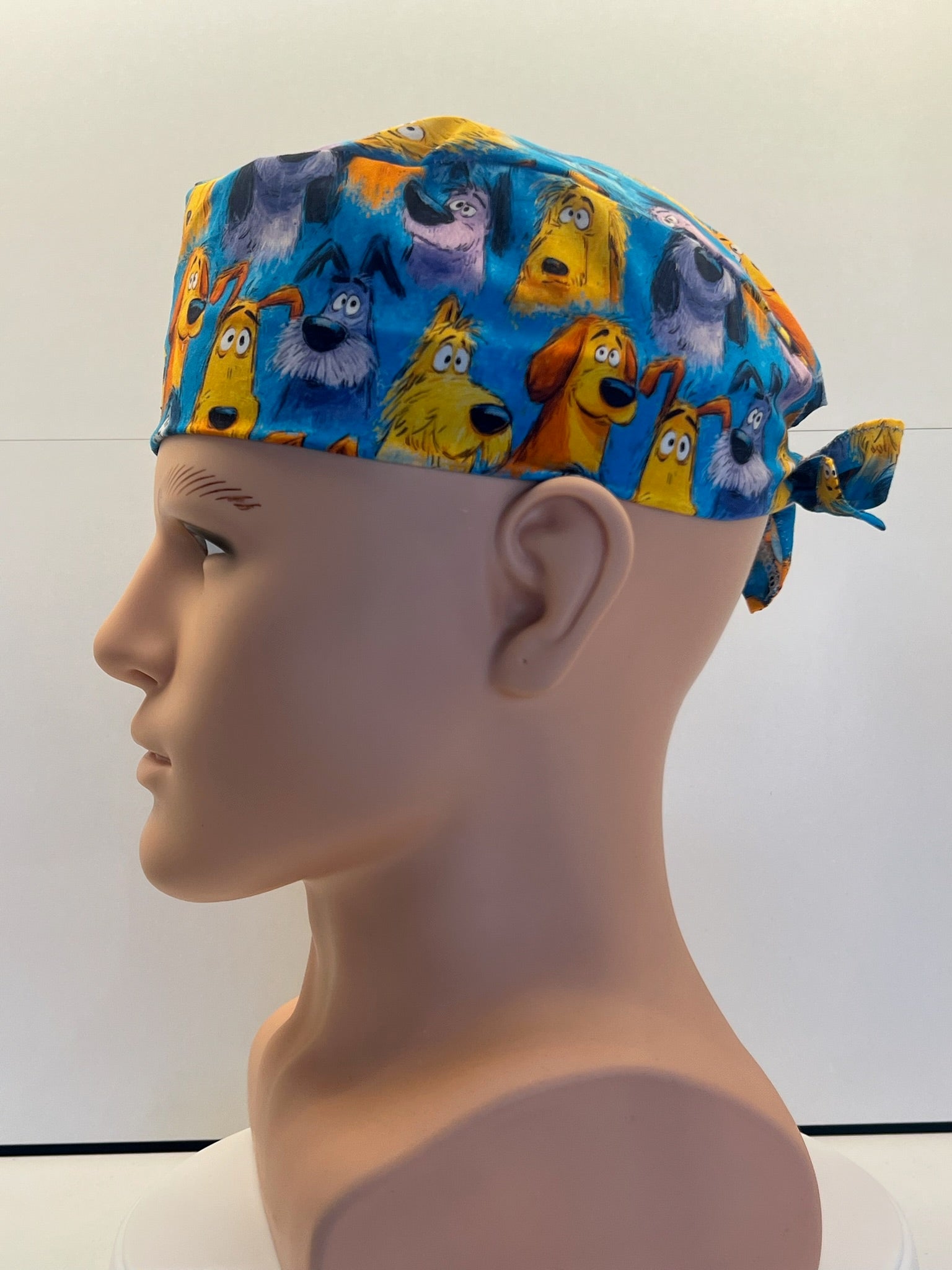 Scruffy Dogs Cotton Fabric tie-back theatre scrub cap / hat