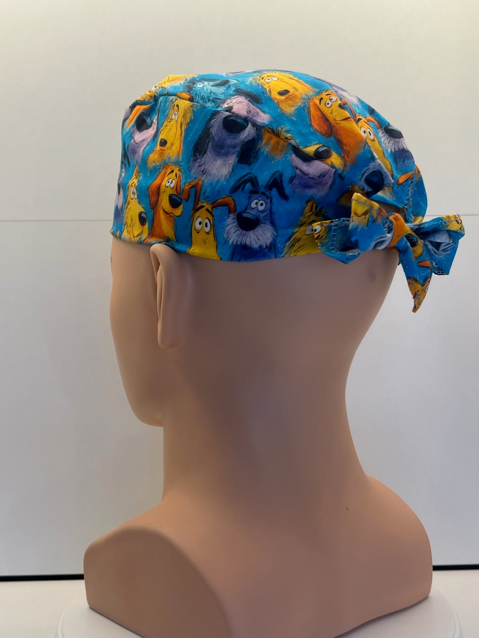 Scruffy Dogs Cotton Fabric tie-back theatre scrub cap / hat