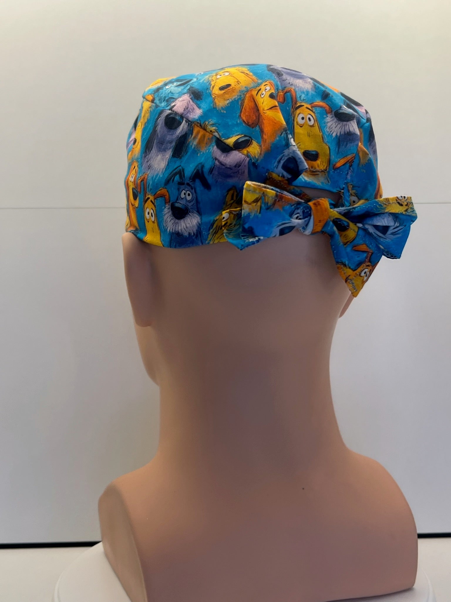 Scruffy Dogs Cotton Fabric tie-back theatre scrub cap / hat