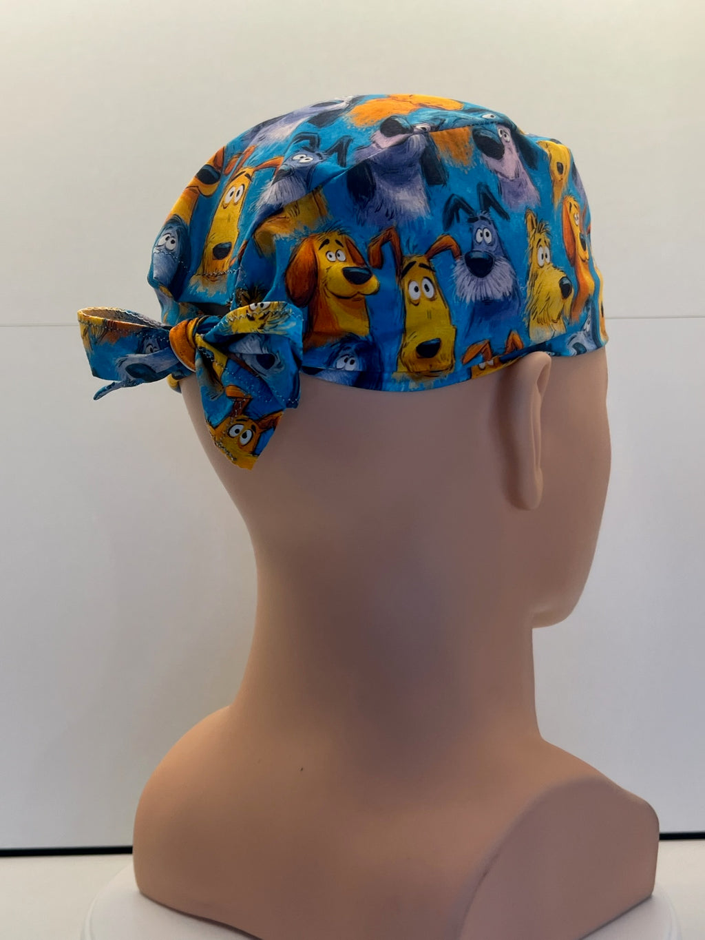 Scruffy Dogs Cotton Fabric tie-back theatre scrub cap / hat