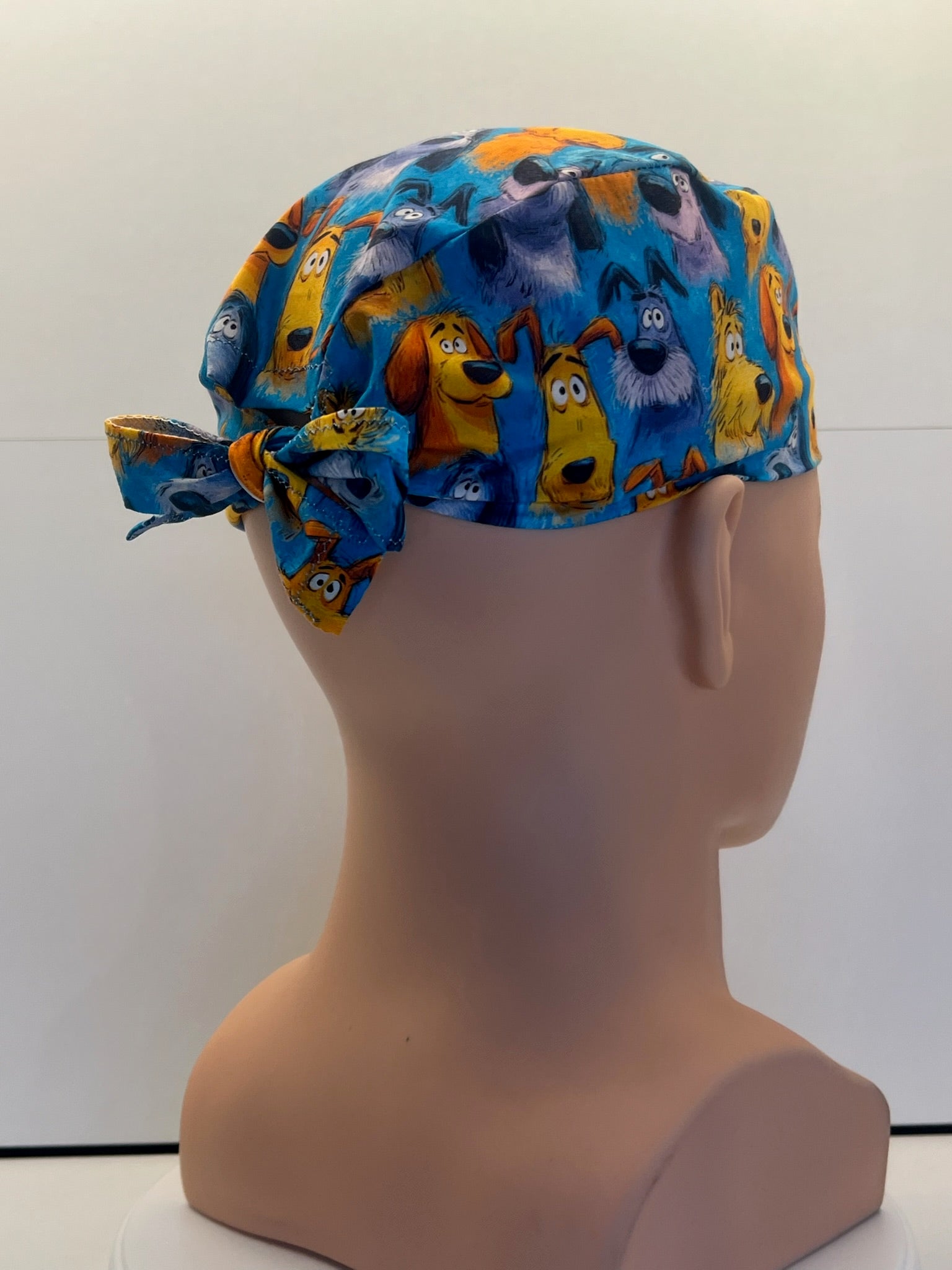 Scruffy Dogs Cotton Fabric tie-back theatre scrub cap / hat