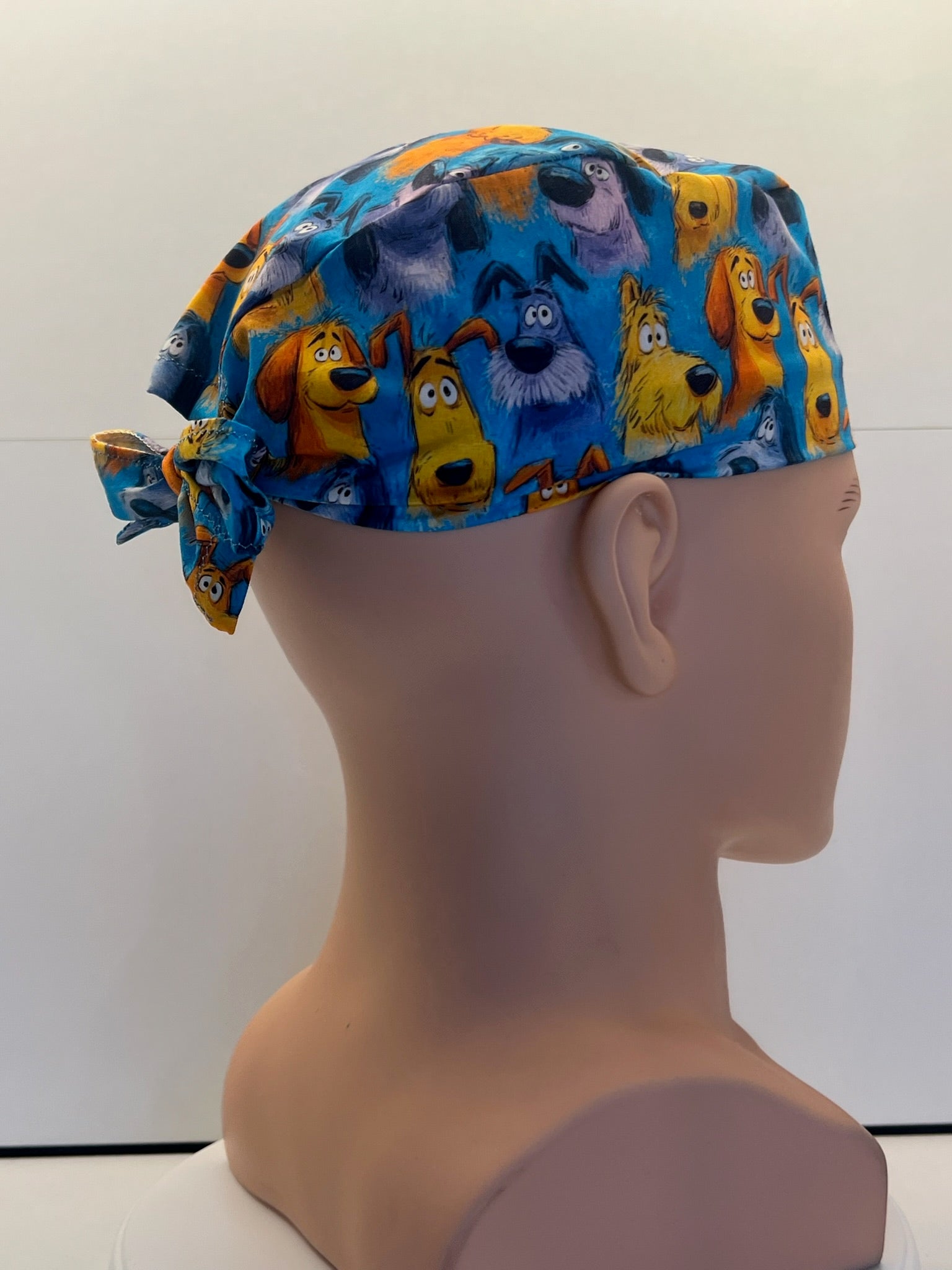 Scruffy Dogs Cotton Fabric tie-back theatre scrub cap / hat
