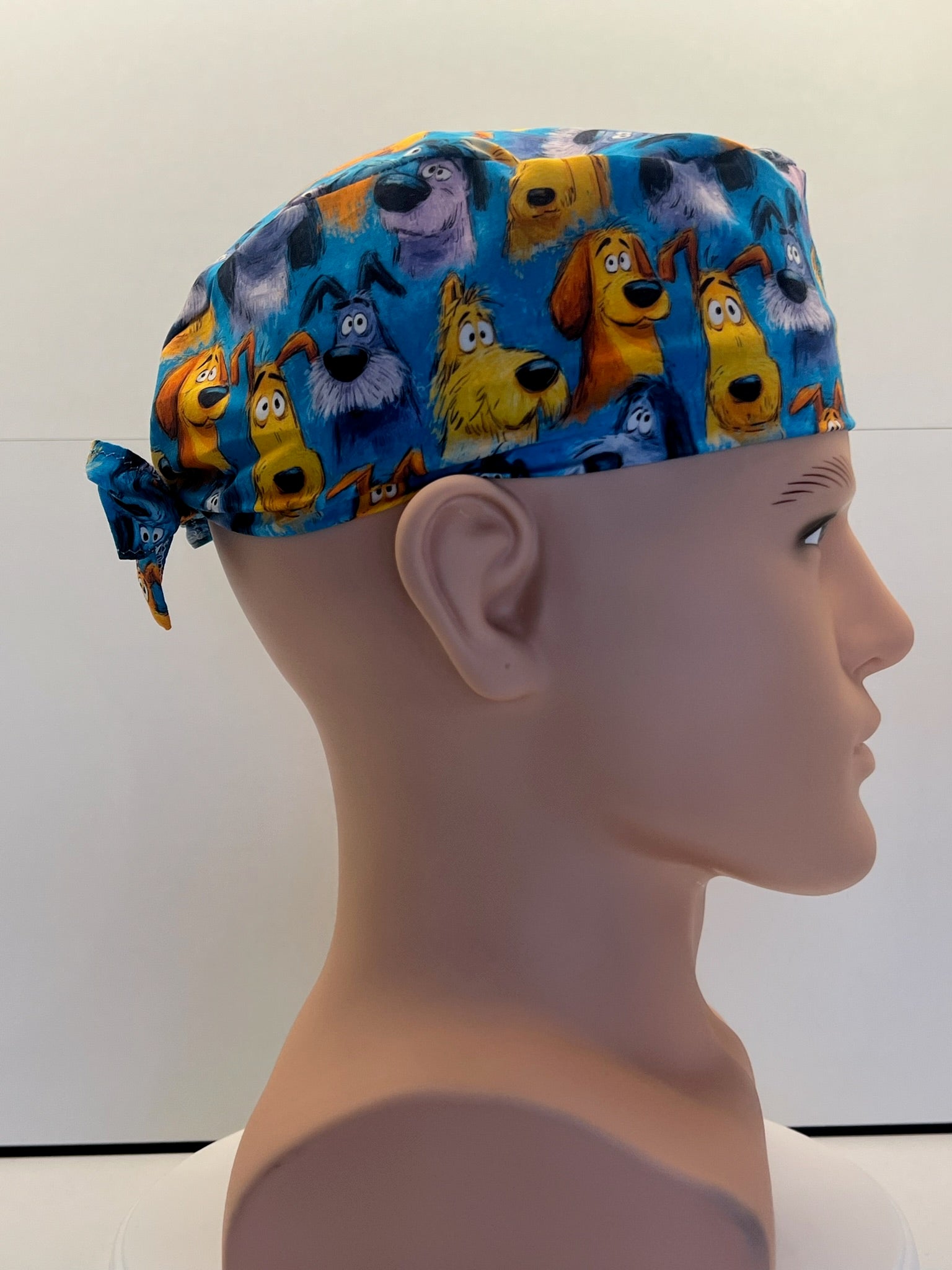 Scruffy Dogs Cotton Fabric tie-back theatre scrub cap / hat
