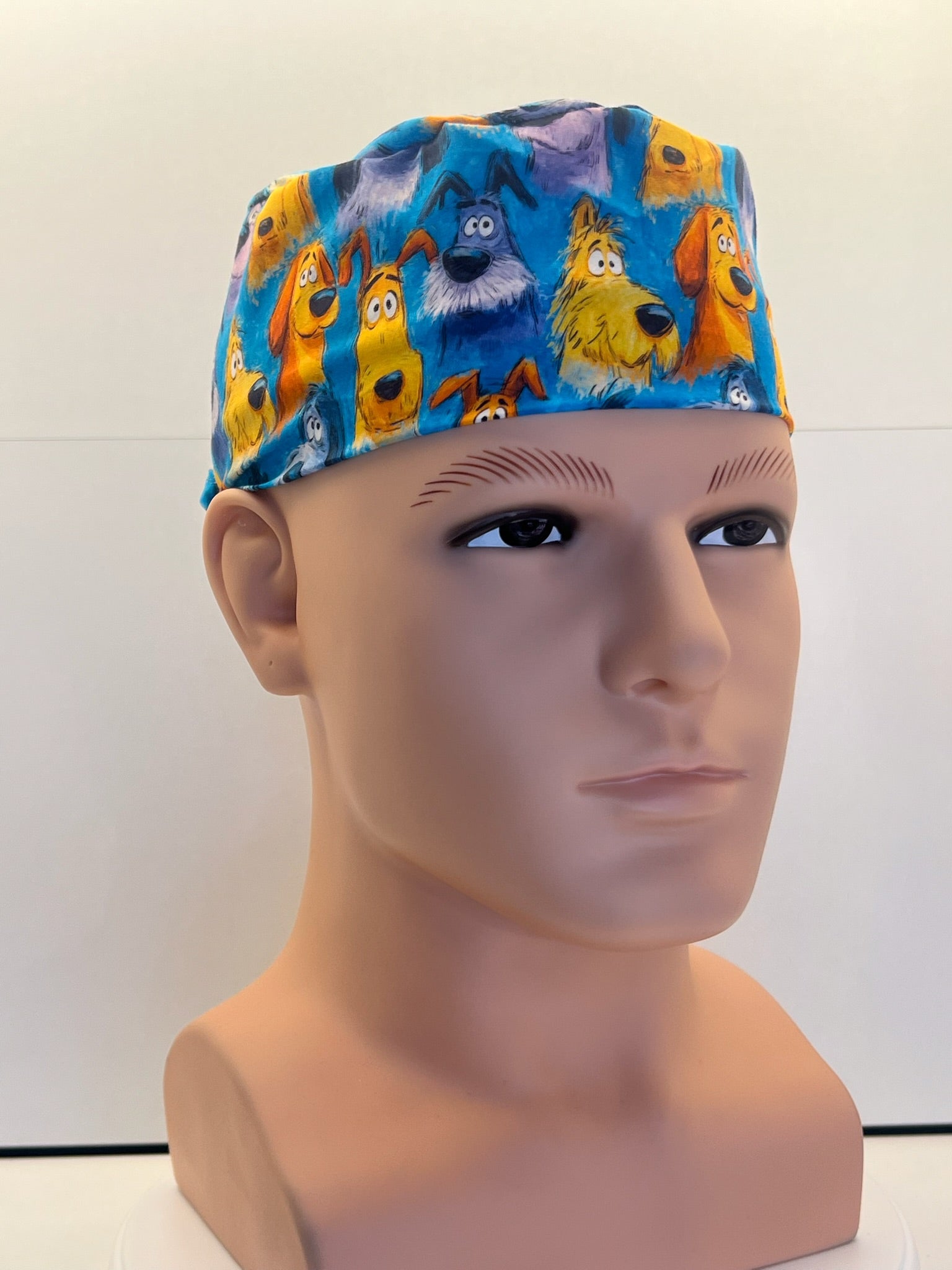 Scruffy Dogs Cotton Fabric tie-back theatre scrub cap / hat
