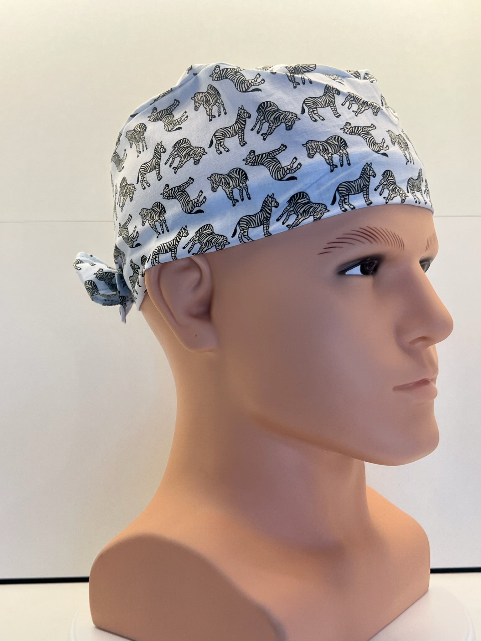 Blue Zebras Cotton 100% Cotton Tie-Back Surgical/Theatre Scrub Hat/Cap. UK Handmade
