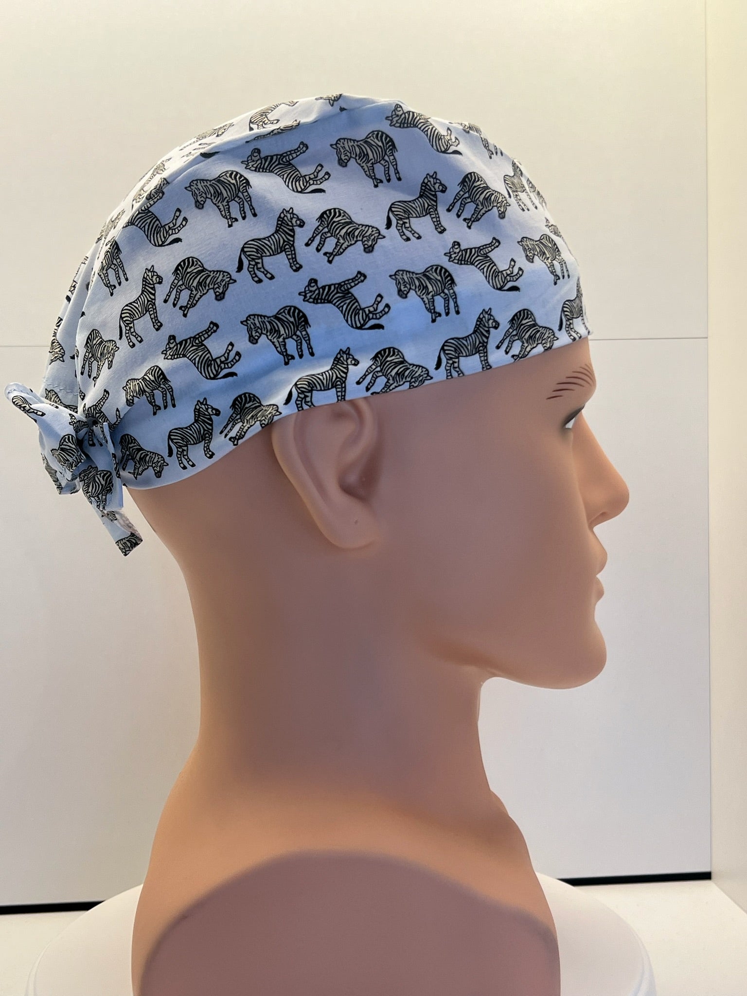 Blue Zebras Cotton 100% Cotton Tie-Back Surgical/Theatre Scrub Hat/Cap. UK Handmade