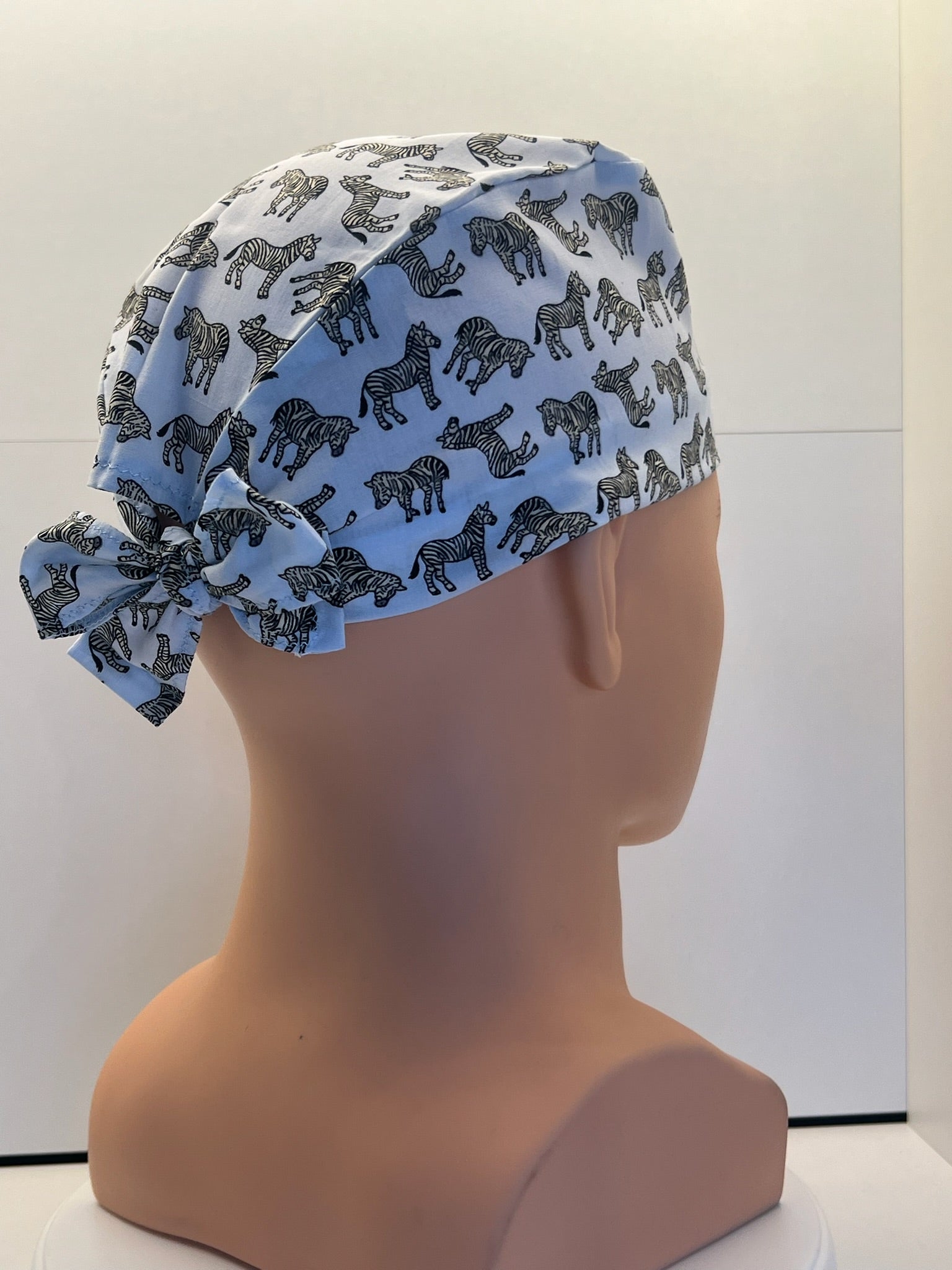 Blue Zebras Cotton 100% Cotton Tie-Back Surgical/Theatre Scrub Hat/Cap. UK Handmade