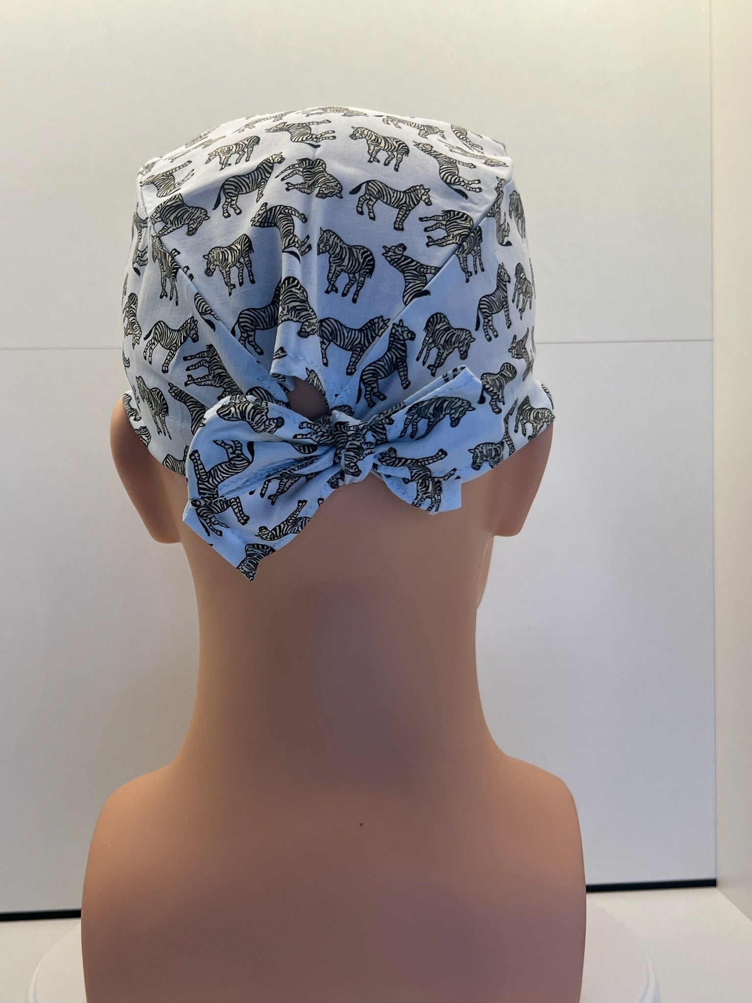 Blue Zebras Cotton 100% Cotton Tie-Back Surgical/Theatre Scrub Hat/Cap. UK Handmade