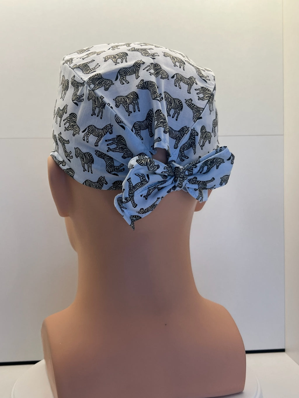 Blue Zebras Cotton 100% Cotton Tie-Back Surgical/Theatre Scrub Hat/Cap. UK Handmade
