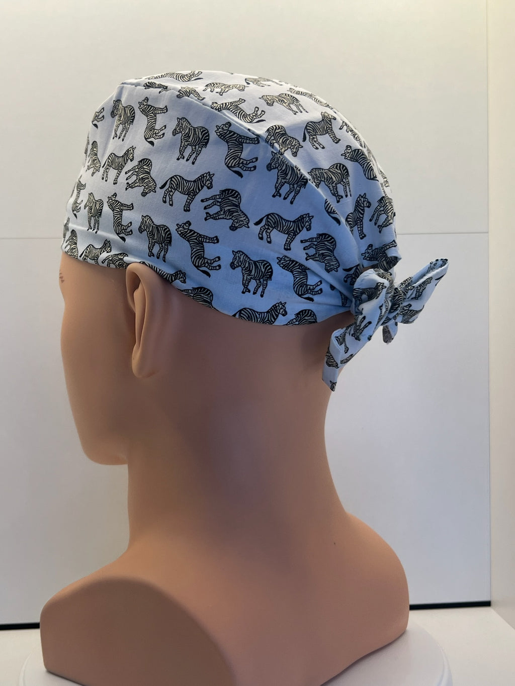 Blue Zebras Cotton 100% Cotton Tie-Back Surgical/Theatre Scrub Hat/Cap. UK Handmade