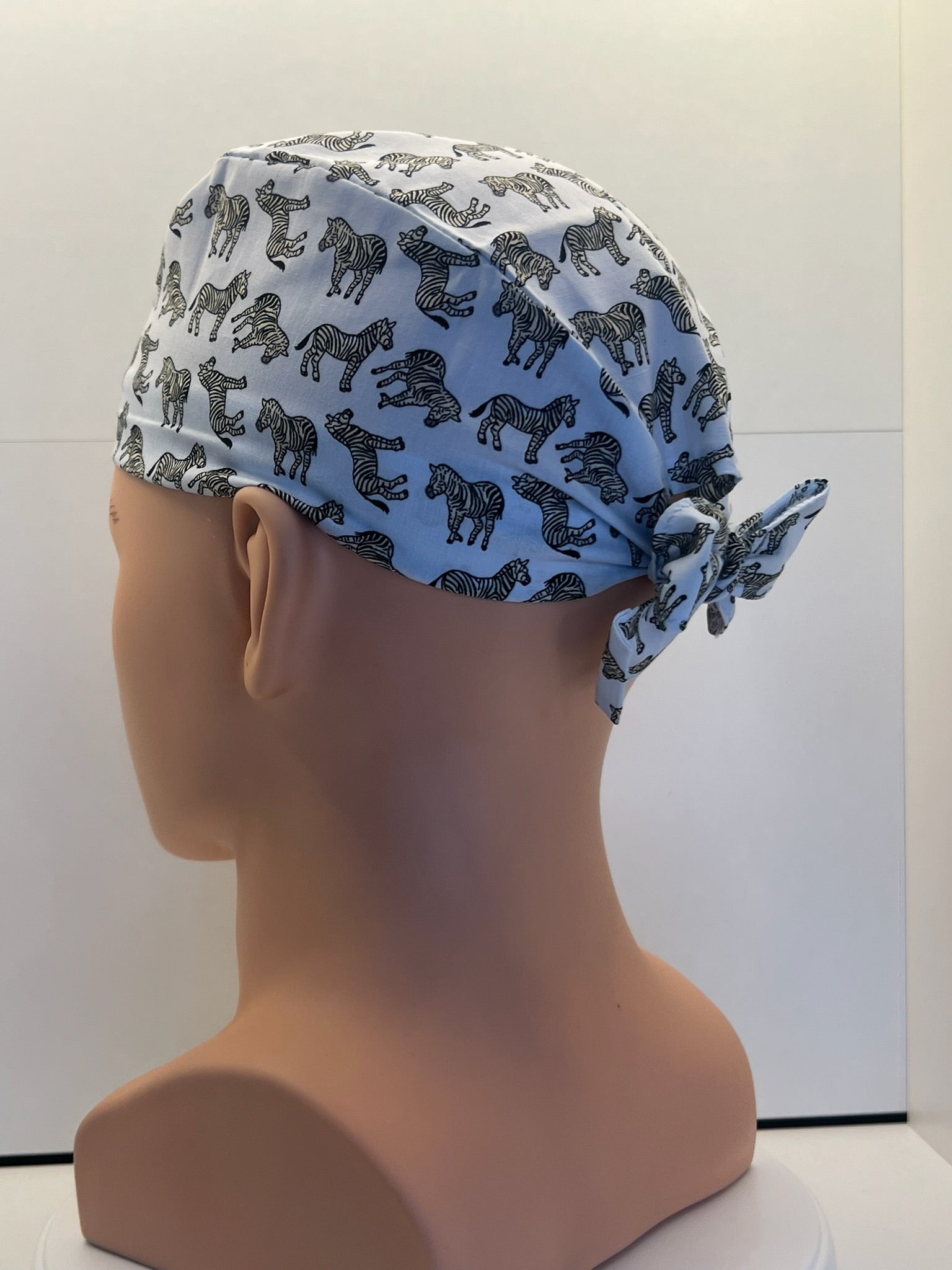 Blue Zebras Cotton 100% Cotton Tie-Back Surgical/Theatre Scrub Hat/Cap. UK Handmade
