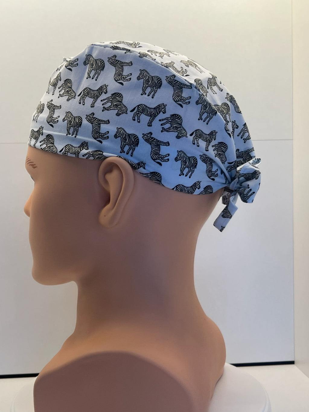 Blue Zebras Cotton 100% Cotton Tie-Back Surgical/Theatre Scrub Hat/Cap. UK Handmade