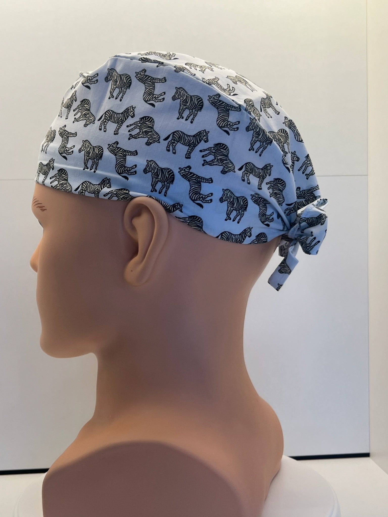 Blue Zebras Cotton 100% Cotton Tie-Back Surgical/Theatre Scrub Hat/Cap. UK Handmade