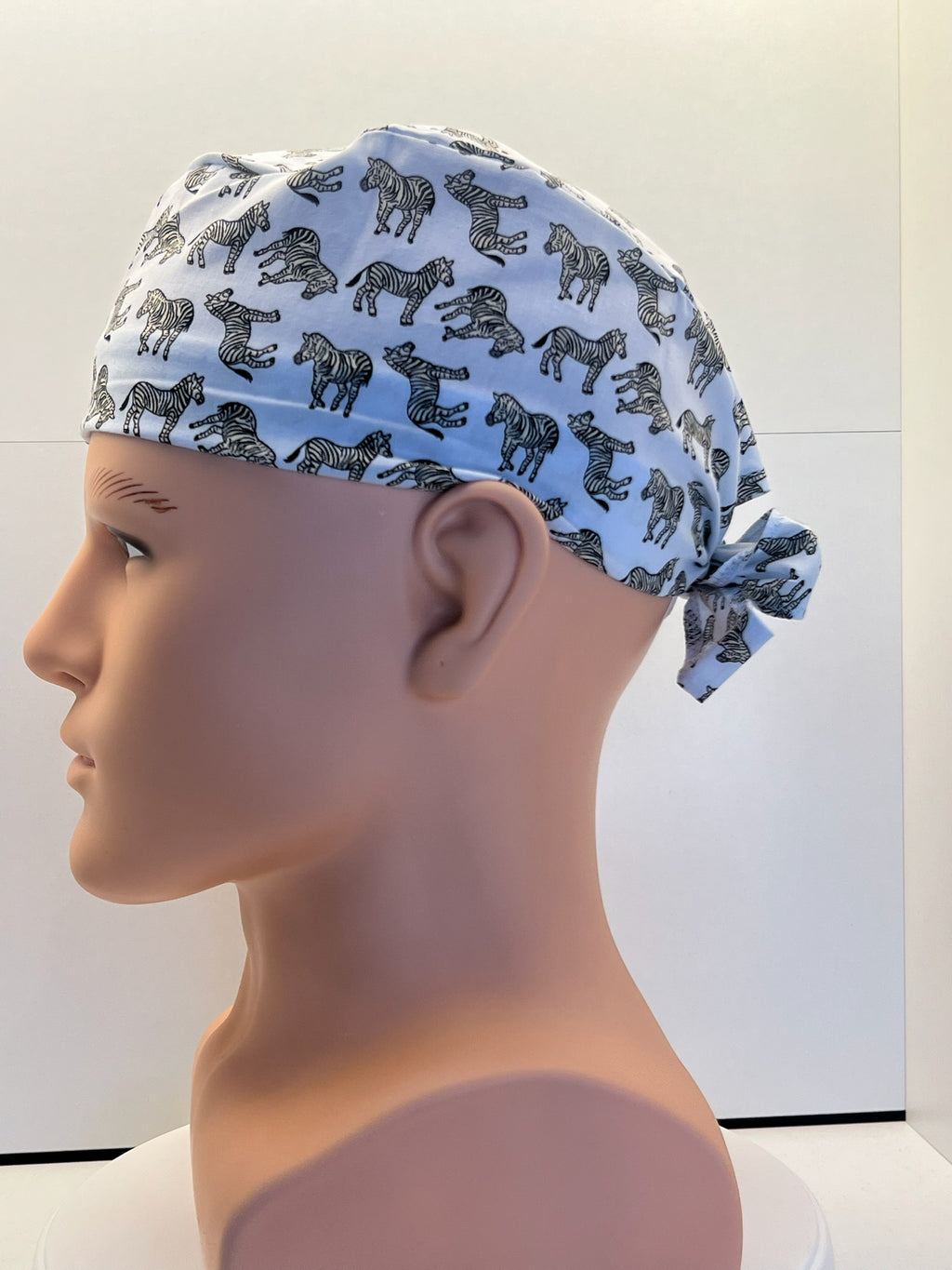 Blue Zebras Cotton 100% Cotton Tie-Back Surgical/Theatre Scrub Hat/Cap. UK Handmade