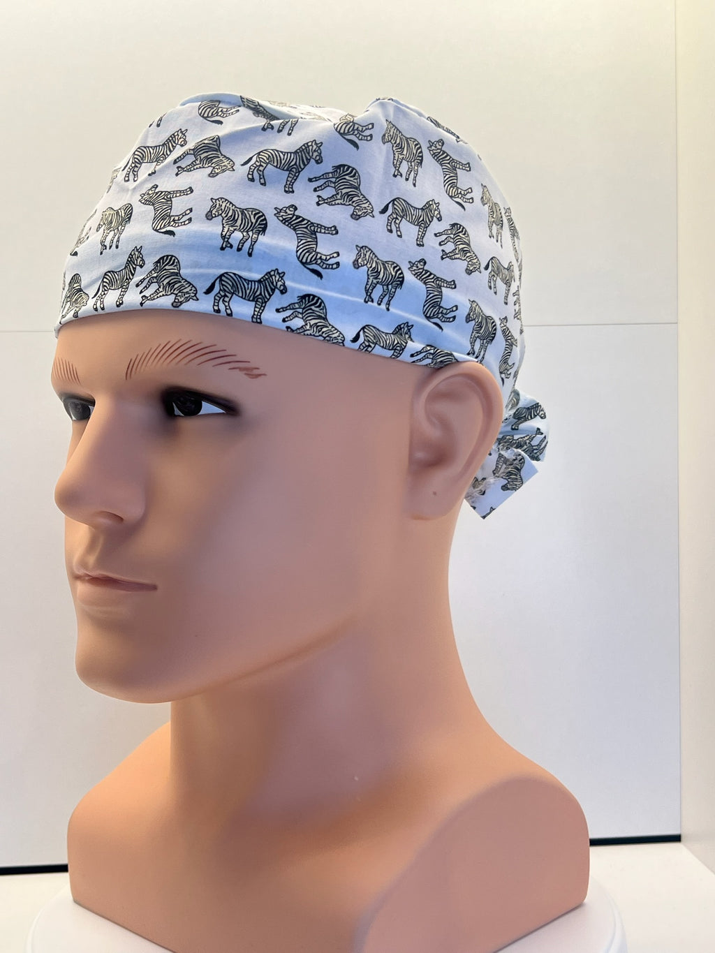 Blue Zebras Cotton 100% Cotton Tie-Back Surgical/Theatre Scrub Hat/Cap. UK Handmade