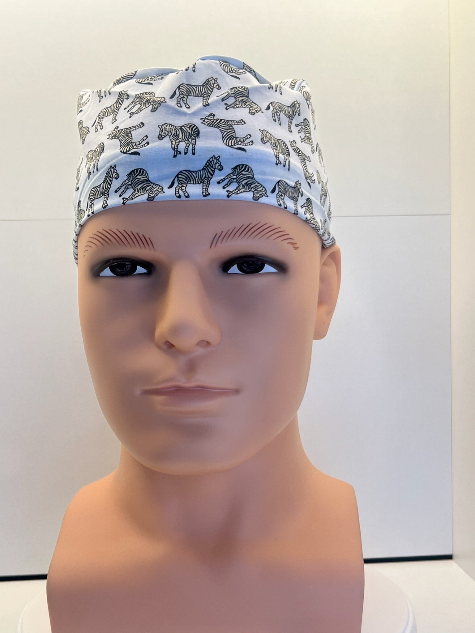 Blue Zebras Cotton 100% Cotton Tie-Back Surgical/Theatre Scrub Hat/Cap. UK Handmade
