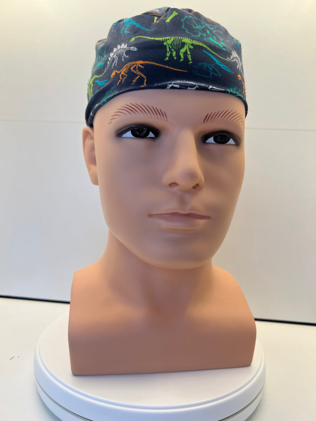 Navy Dino Fossils Fabric Tie Back Scrub Cap/ Theatre Hat. UK Handmade
