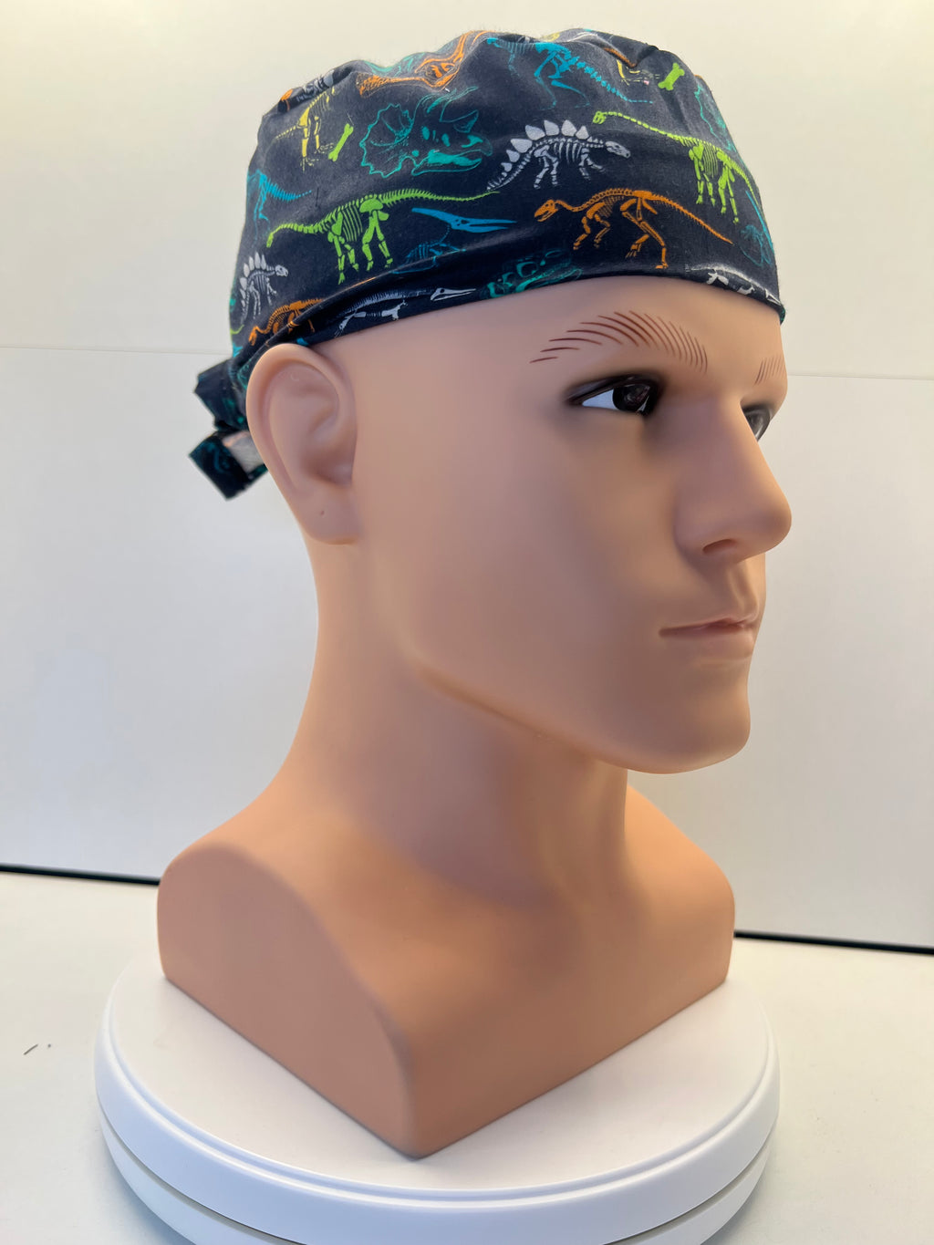 Navy Dino Fossils Fabric Tie Back Scrub Cap/ Theatre Hat. UK Handmade