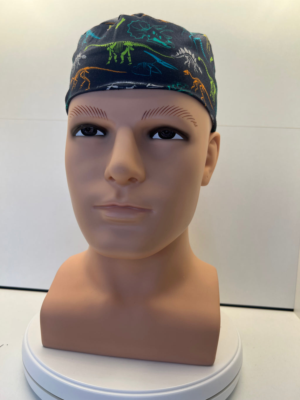 Navy Dino Fossils Fabric Tie Back Scrub Cap/ Theatre Hat. UK Handmade