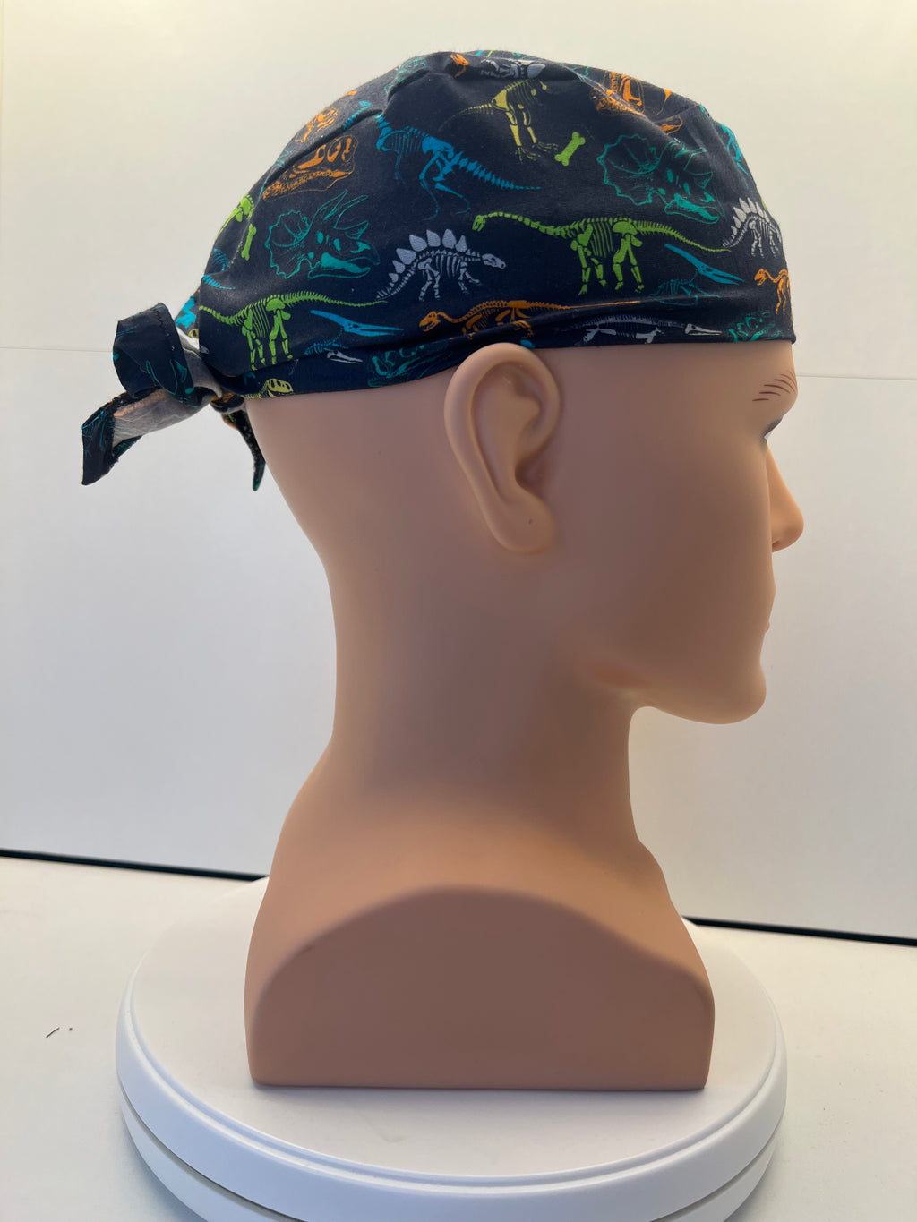 Navy Dino Fossils Fabric Tie Back Scrub Cap/ Theatre Hat. UK Handmade