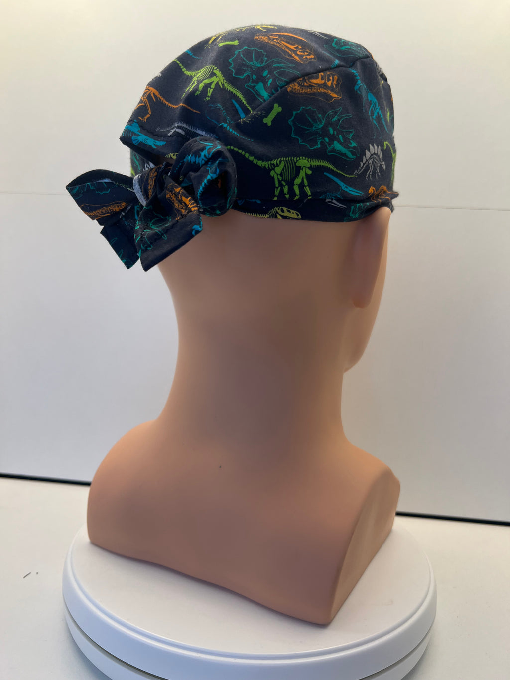 Navy Dino Fossils Fabric Tie Back Scrub Cap/ Theatre Hat. UK Handmade