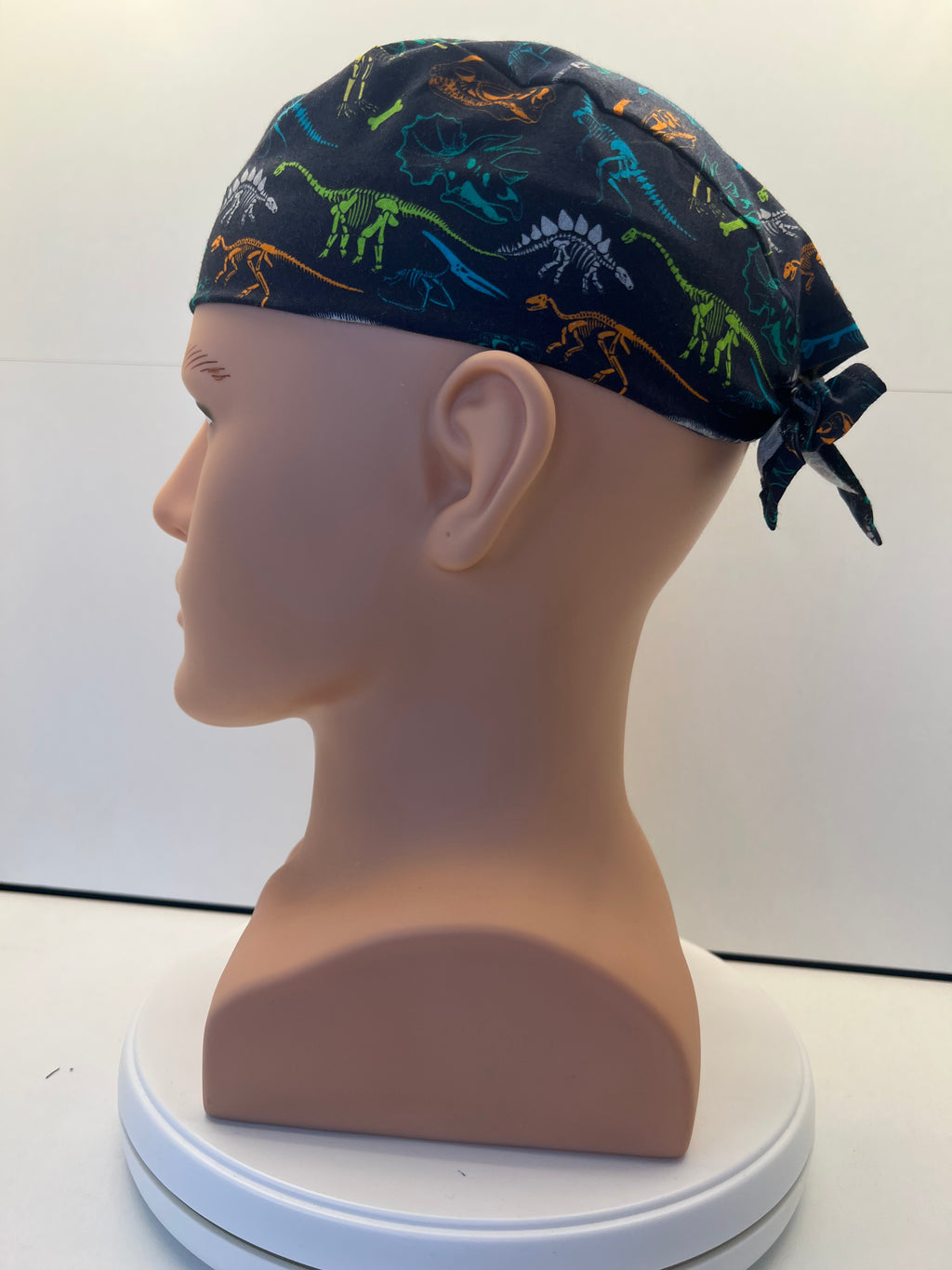 Navy Dino Fossils Fabric Tie Back Scrub Cap/ Theatre Hat. UK Handmade