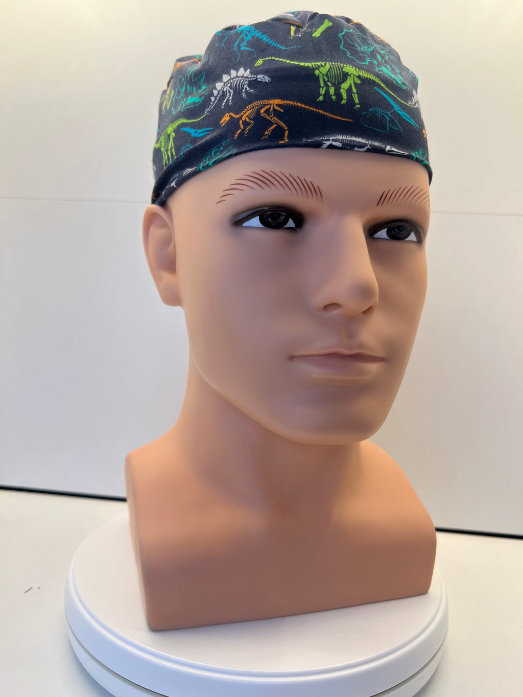 Navy Dino Fossils Fabric Tie Back Scrub Cap/ Theatre Hat. UK Handmade