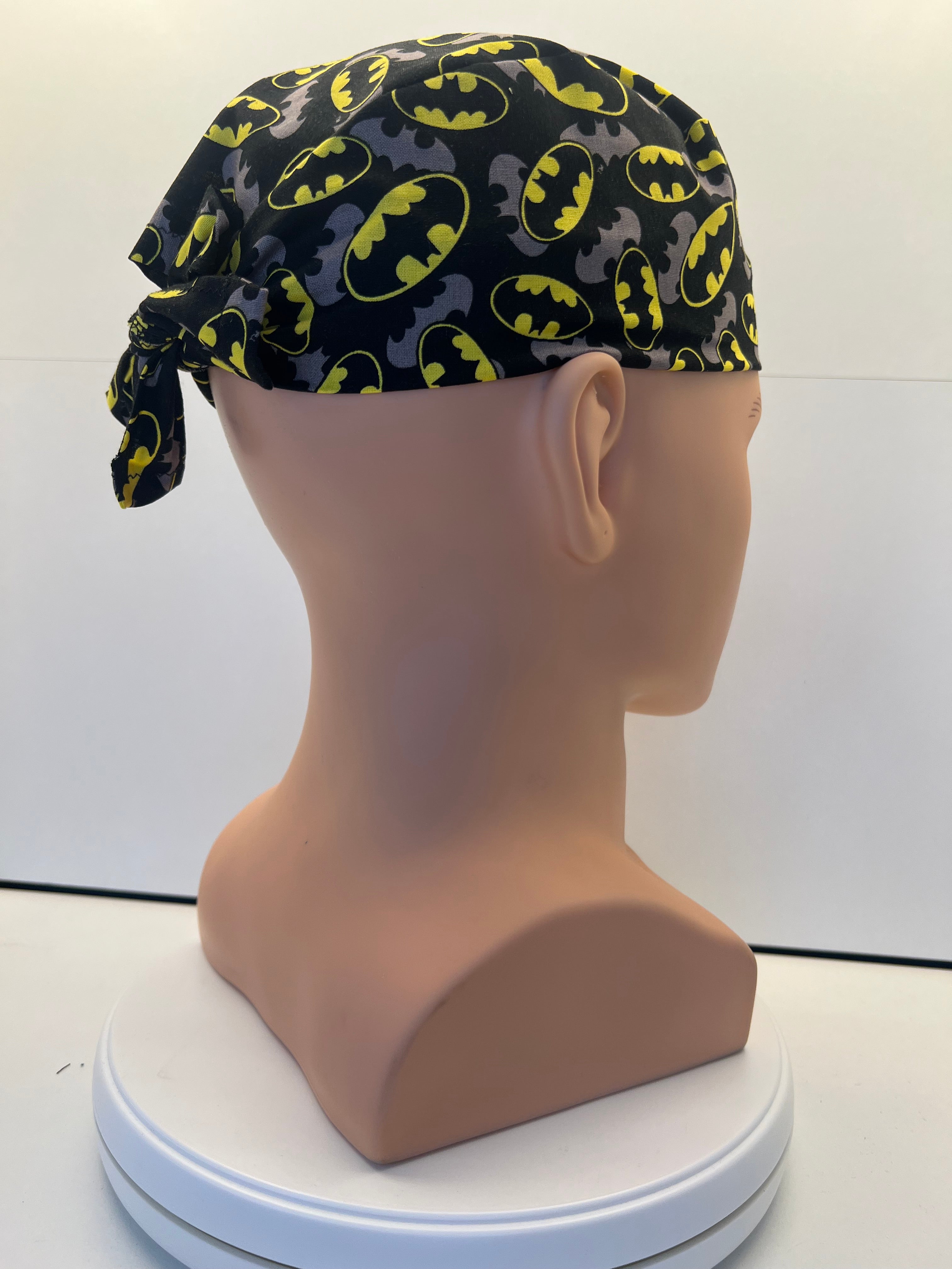 Batman Superhero Design 100% Cotton Tie-Back Surgical/Theatre Scrub Hat/Cap. UK Handmade