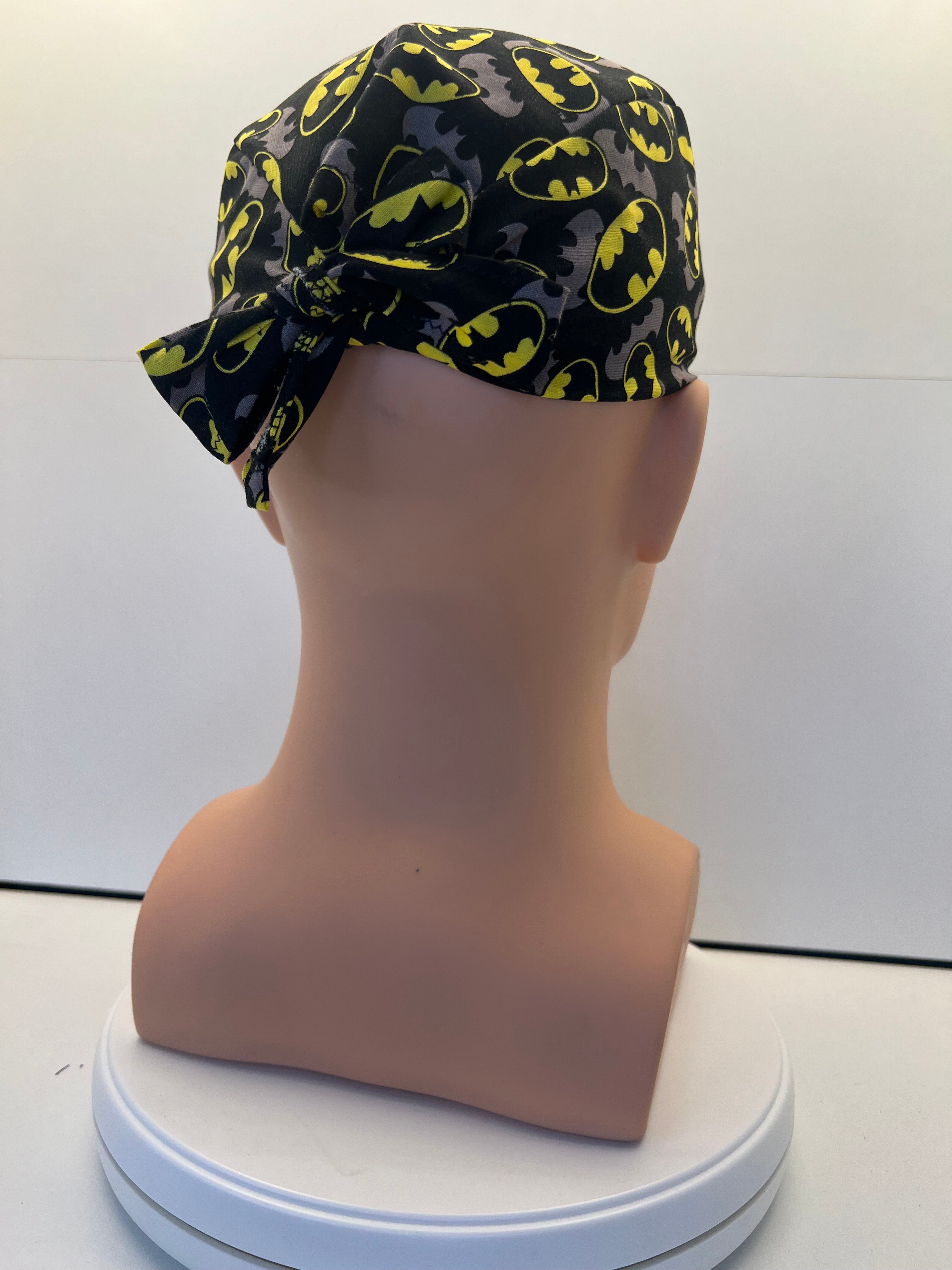 Batman Superhero Design 100% Cotton Tie-Back Surgical/Theatre Scrub Hat/Cap. UK Handmade