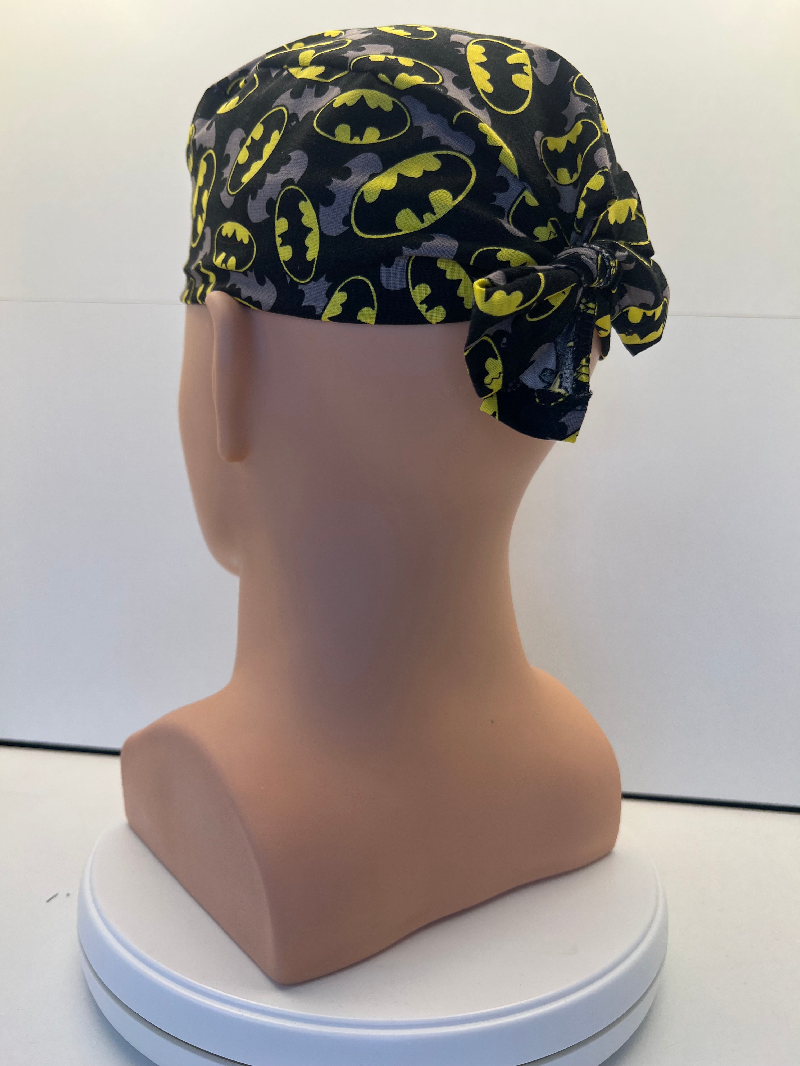 Batman Superhero Design 100% Cotton Tie-Back Surgical/Theatre Scrub Hat/Cap. UK Handmade
