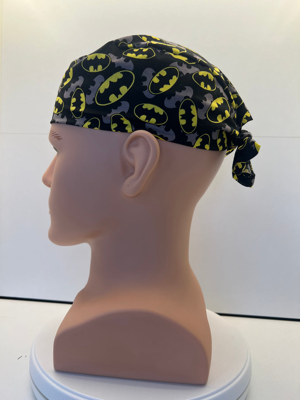 Batman Superhero Design 100% Cotton Tie-Back Surgical/Theatre Scrub Hat/Cap. UK Handmade