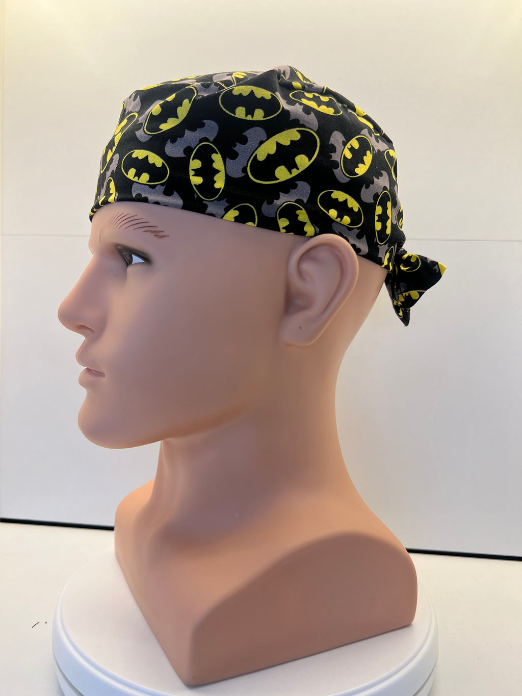 Batman Superhero Design 100% Cotton Tie-Back Surgical/Theatre Scrub Hat/Cap. UK Handmade