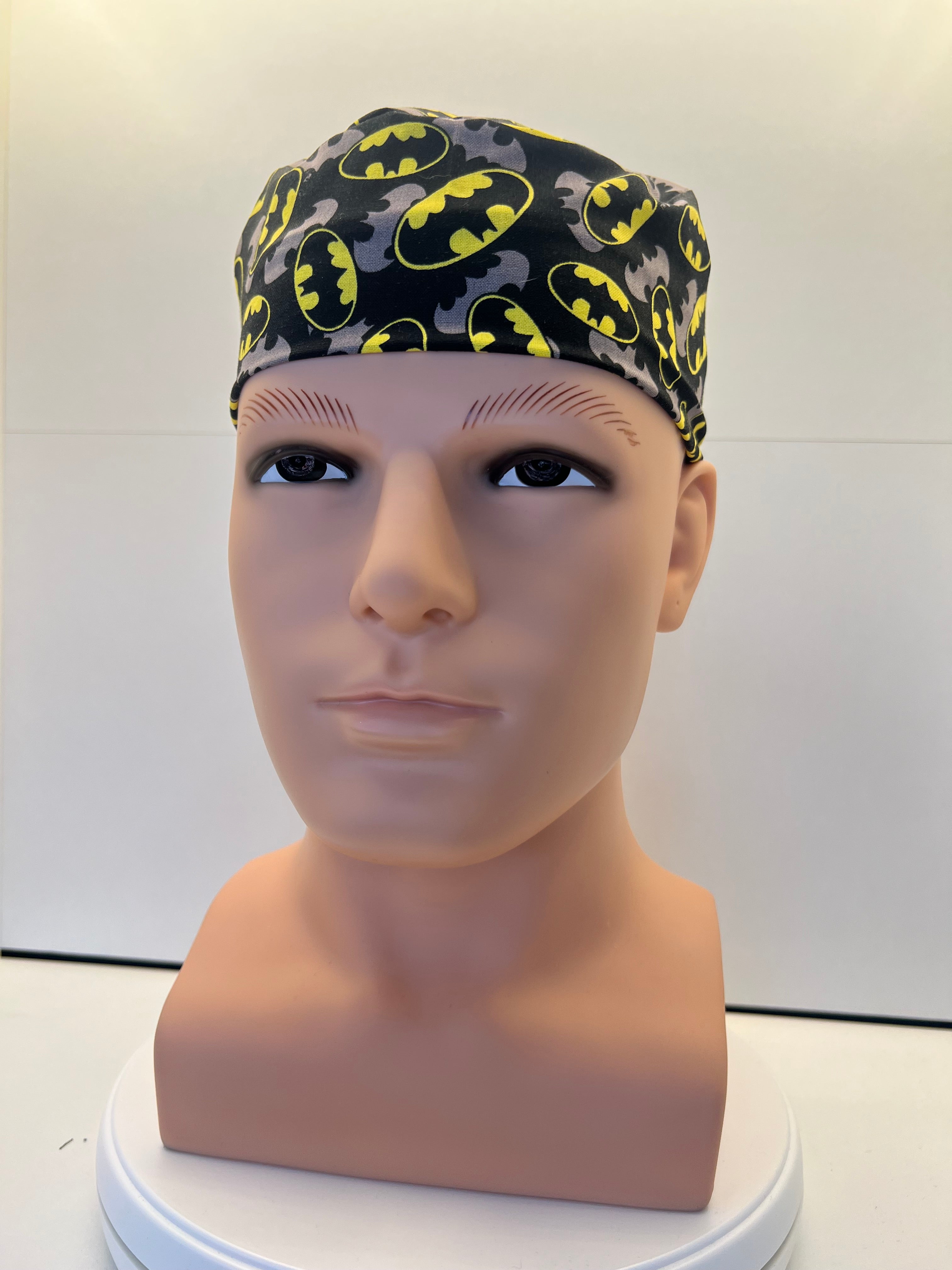 Batman Superhero Design 100% Cotton Tie-Back Surgical/Theatre Scrub Hat/Cap. UK Handmade