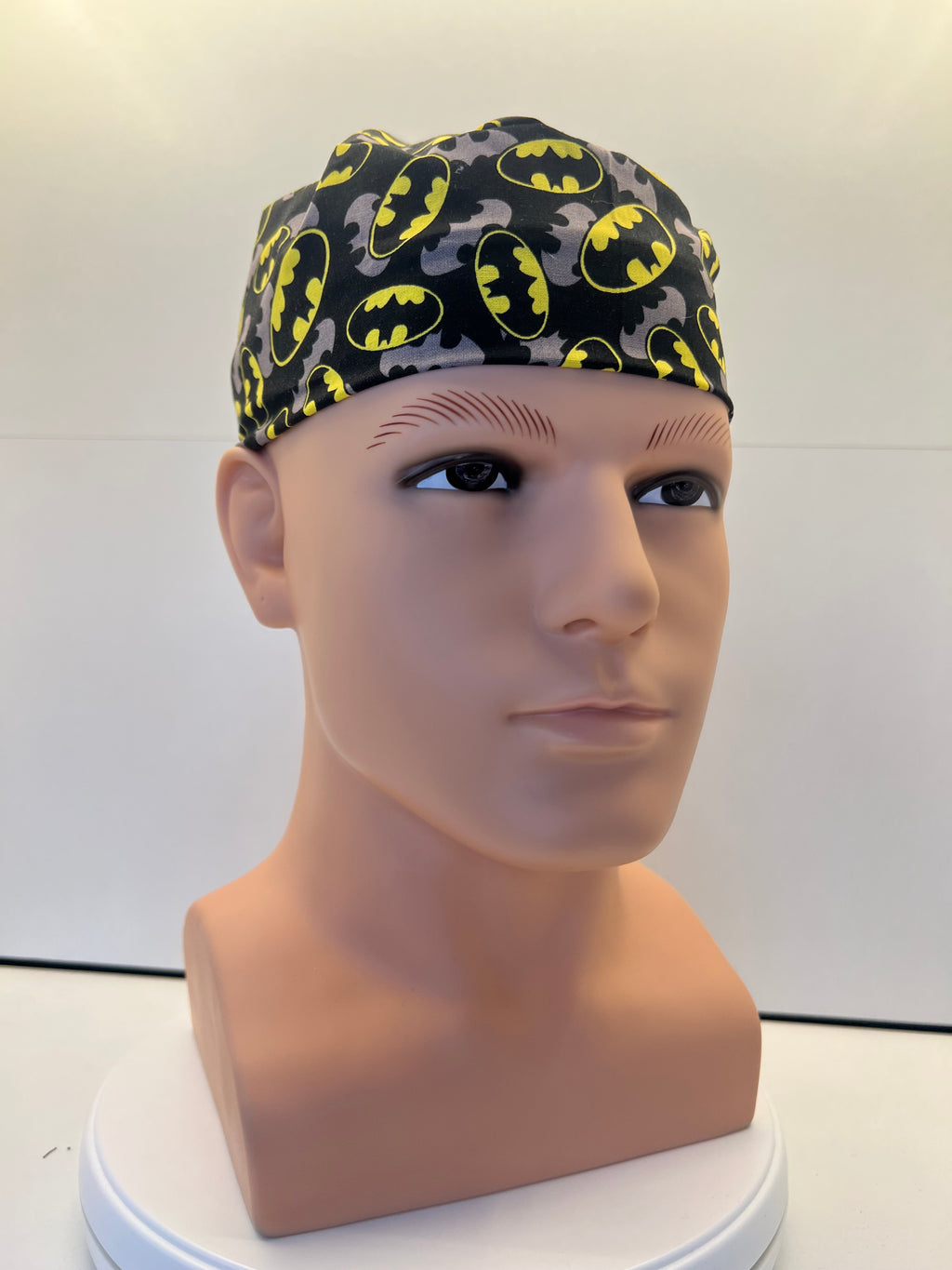 Batman Superhero Design 100% Cotton Tie-Back Surgical/Theatre Scrub Hat/Cap. UK Handmade