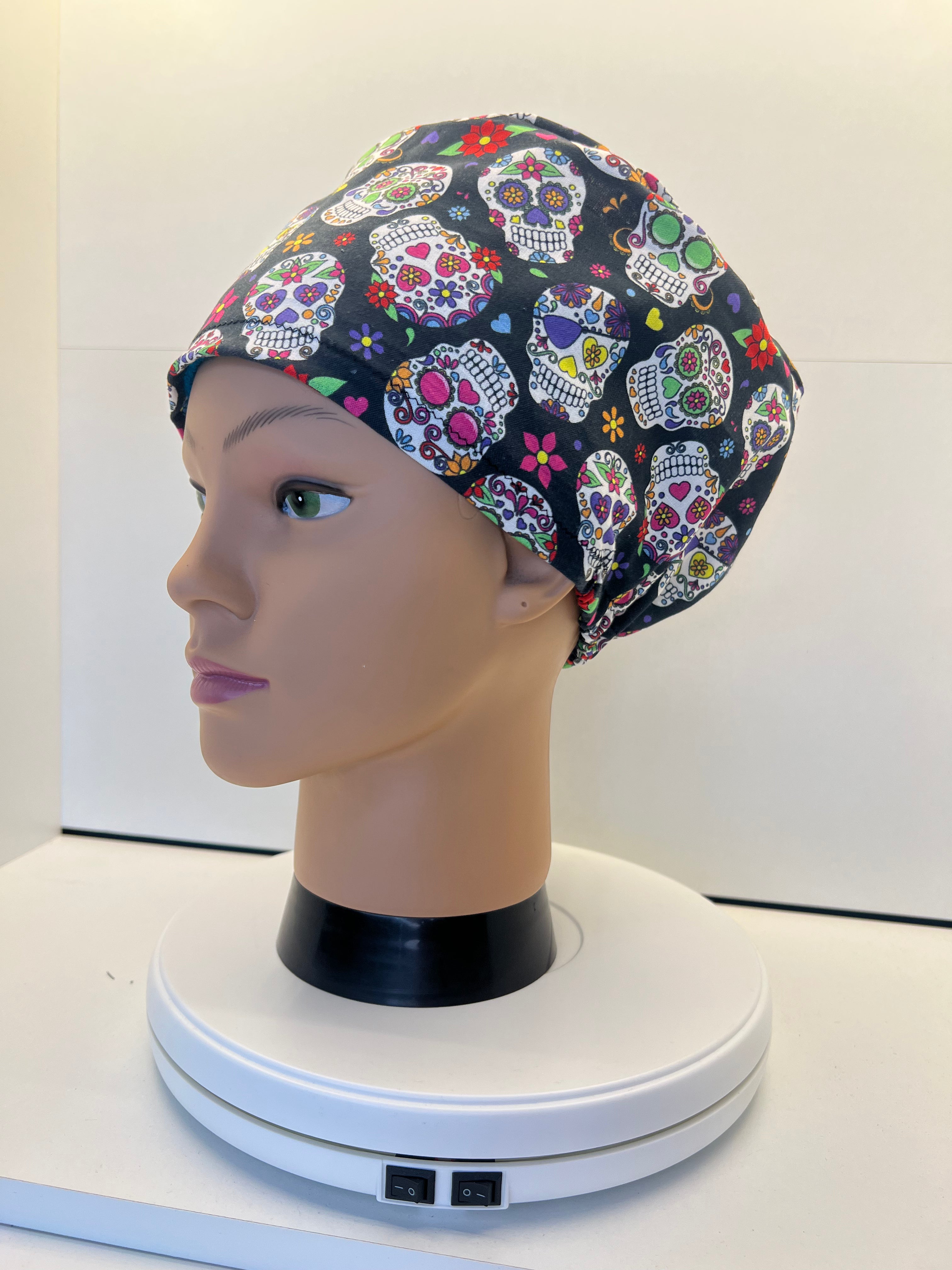 Sugar Skulls Cotton Fabric Theatre Scrub Cap / Hat.  UK Handmade.