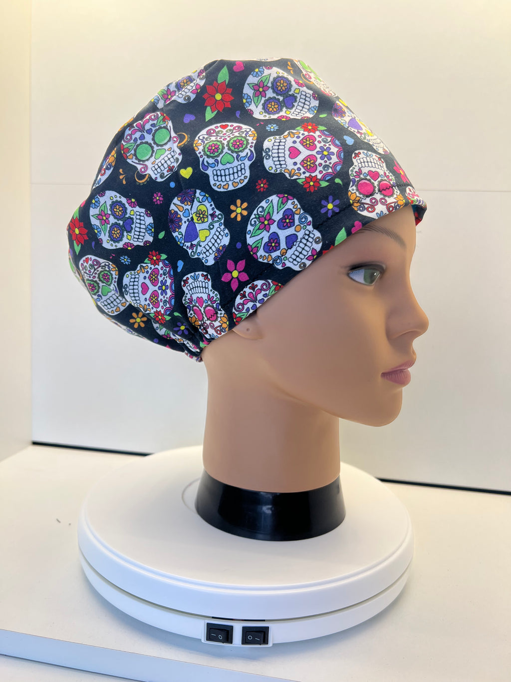 Sugar Skulls Cotton Fabric Theatre Scrub Cap / Hat.  UK Handmade.